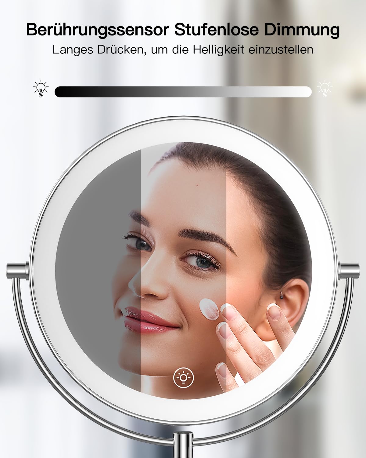 Gospire 9'' Wandmontage Schminkspiegel mit Beleuchtung mit 3 Farben & Dimmable, 1X/10X Vergrößerung LED Doppelseitiger Kosmetikspiegel, Verlängerbarer Spiegel 360° Schwenkbarer Rasierspiegel, Chrom