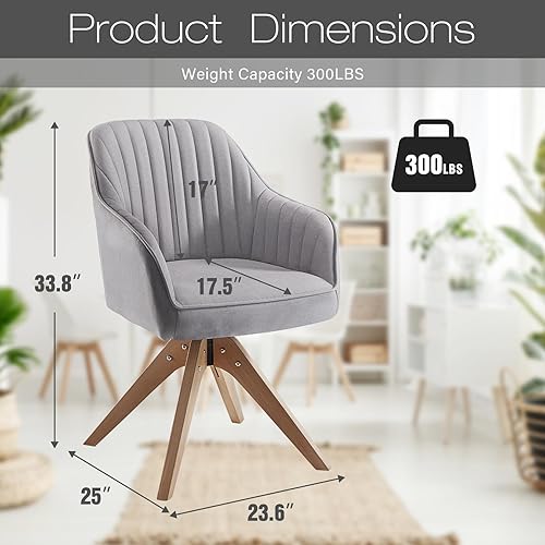 Miniatura 2 de Haddockway Silla decorativa, silla giratoria, sillón tapizado con patas de madera, silla de ocio para leer, beber, silla auxiliar para vestidor,