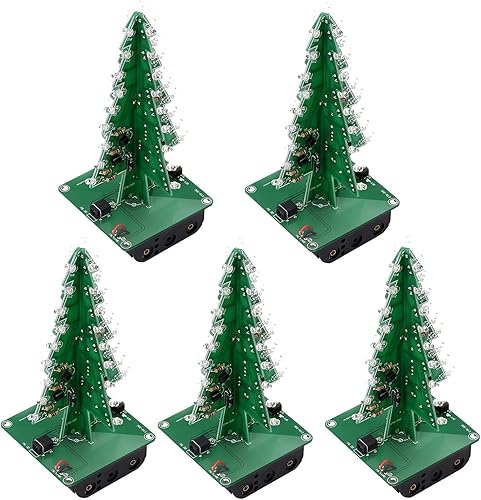 Icstation - 5 piezas de proyectos de soldadura de árbol de Navidad, kit de soldadura de árbol de Navidad 3D con luces LED intermitentes, práctica de