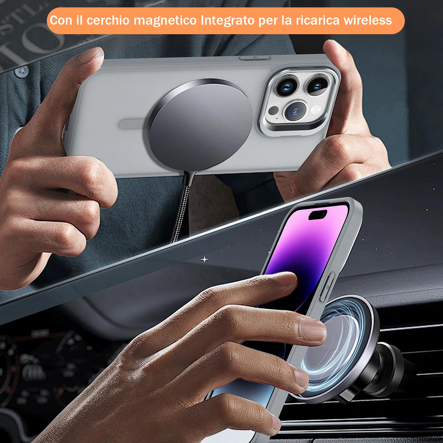 Mixroom – Cover Cavalletto per iPhone 13 Custodia Supporto Stand Invisibile Pieghevole Compatibile con MagSafe Cerchio Magnetico Integrato Nero C06