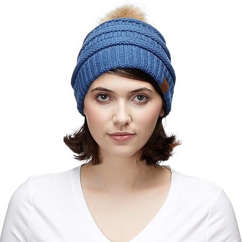 Vista 5 de Gorro unisex liso con pompón y ribete (HAT-43) de C.C Hatsandscarf Exclusives