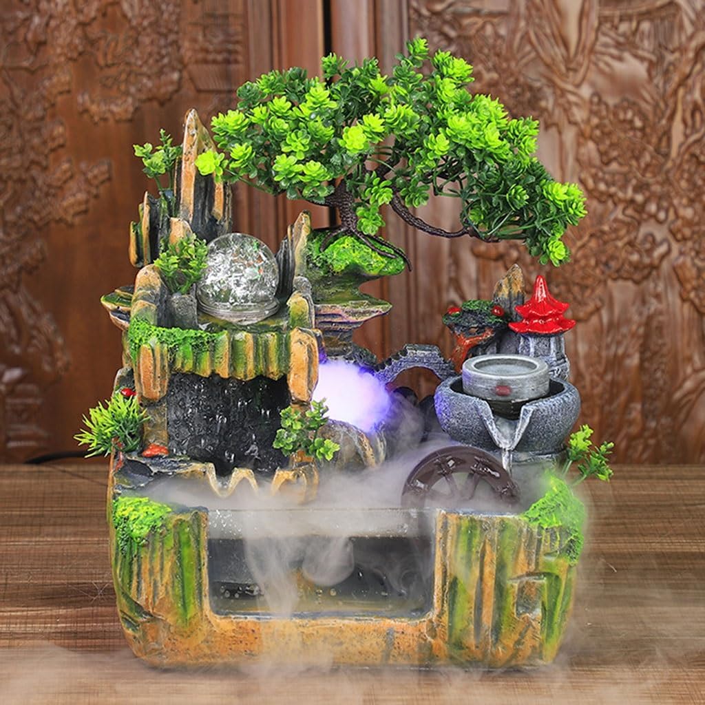 Tabletop Waterfall Fountain Desktop Fountain Small Desktop Fish Tank Rockery Flowing Water Fountain Living Room Humidifier Ornaments Water Fountains Indoor (Without Atomization)