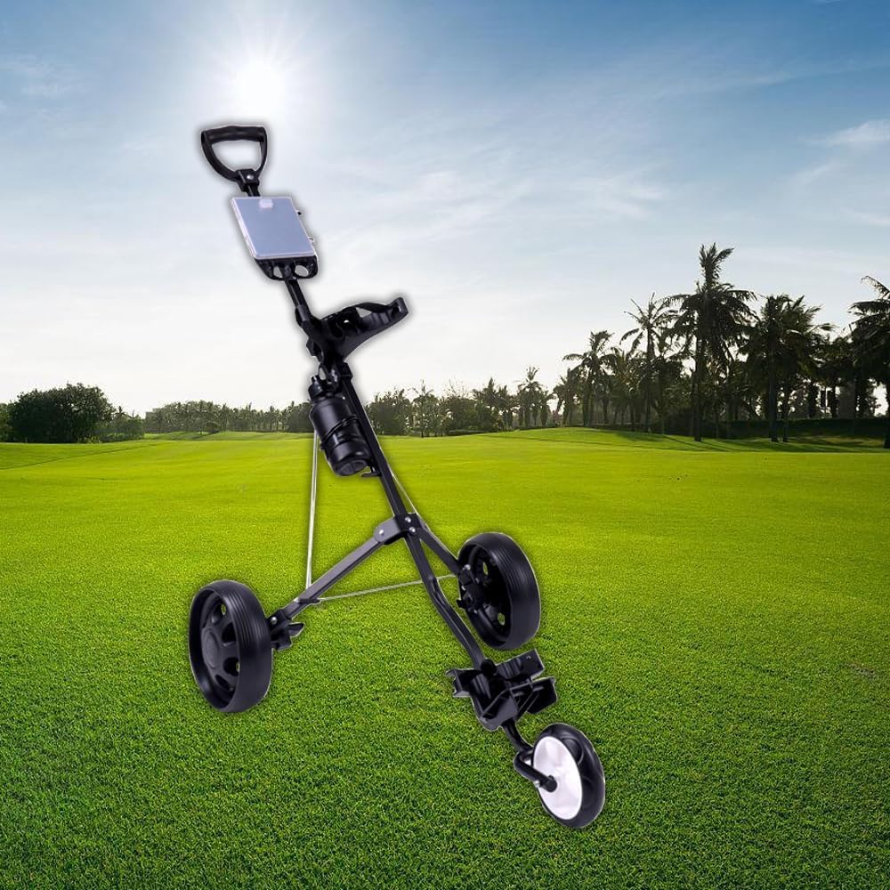 IVhomeshop Golf Trolley, Folding Golf Push Pull Cart, 3 Wheels Lightweight Golf Trolley with Cup Holder Golf Pull Cart for Golf Clubs and Golf Bag high load capacity