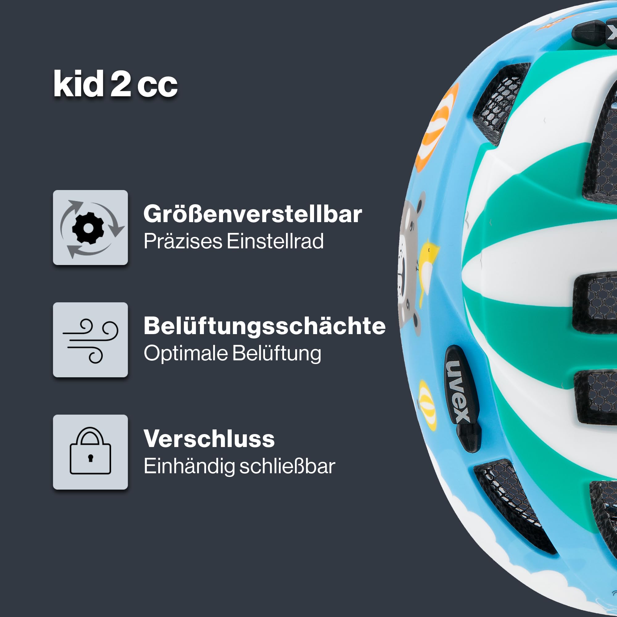 uvex Kid 2 cc Kinderfahrradhelm, Ballon matt, 46-52 cm | individuelle Größenanpassung