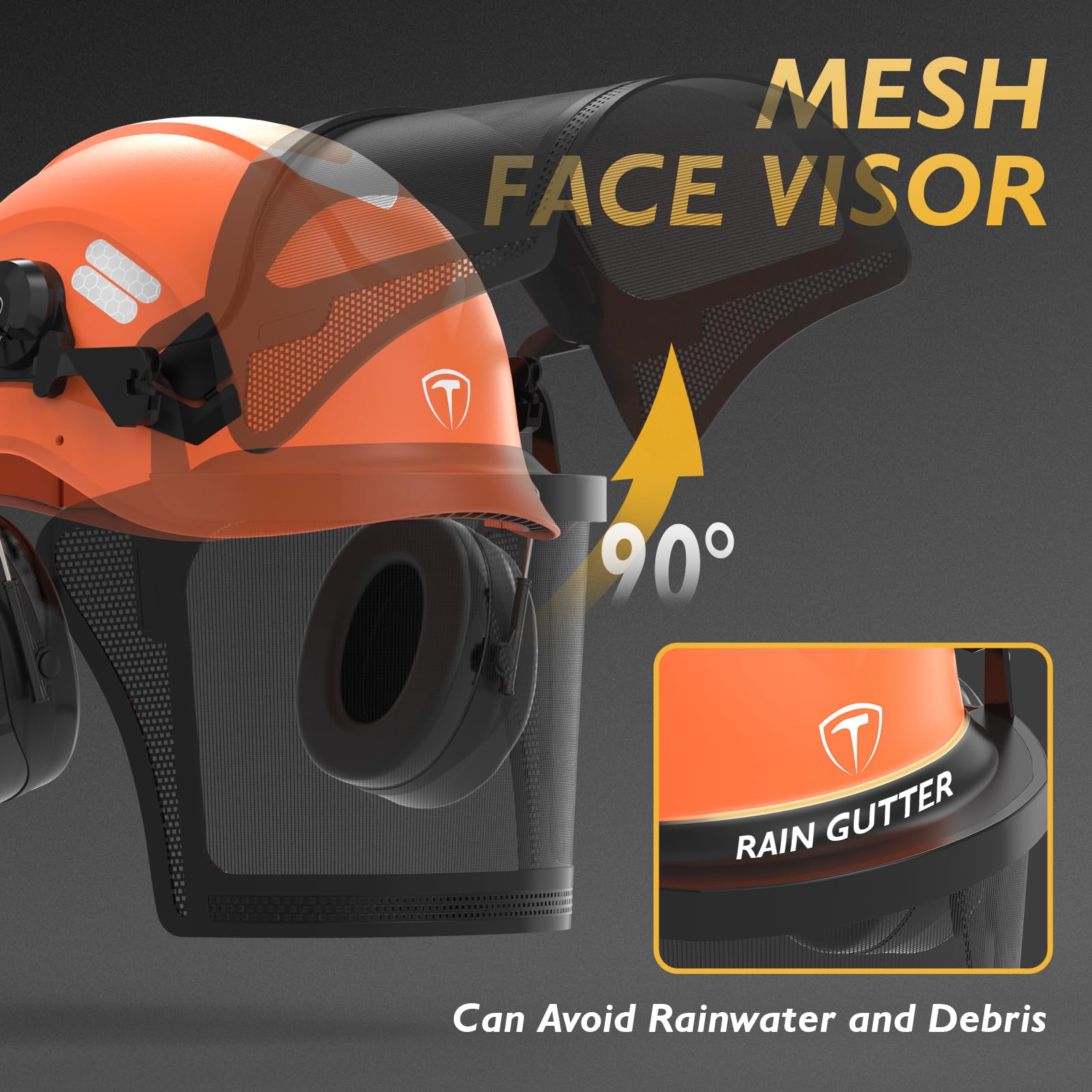 TOOLIOM Casco per motosega con visiera e paraorecchie da 25 db, casco di sicurezza forestale, casco da arboricoltore certificato ANSI Z89.1, attrezzatura di sicurezza per motosega