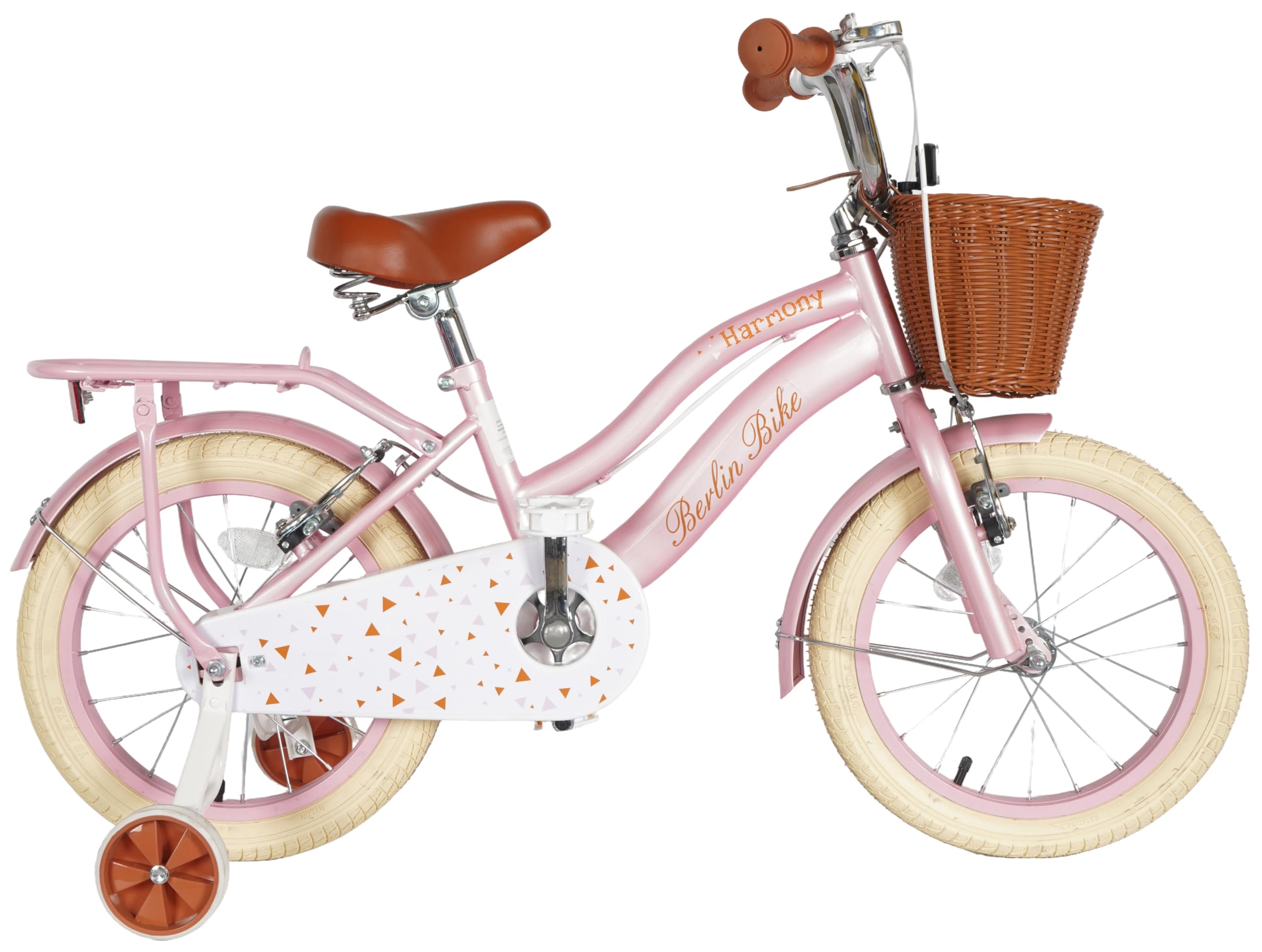 Harmony 16 Zoll Mädchenfahrrad, Prinzessinnen Fahrrad mit Korb, Stützrädern und verstellbarem Sattel, Fahrrad für Mädchen