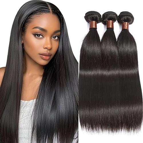 ANGIE QUEEN Cabello virgen peruano lacio, 3 paquetes de tejidos, extensiones de cabello humano 100% sin procesar, tramas, color negro natural (12 14