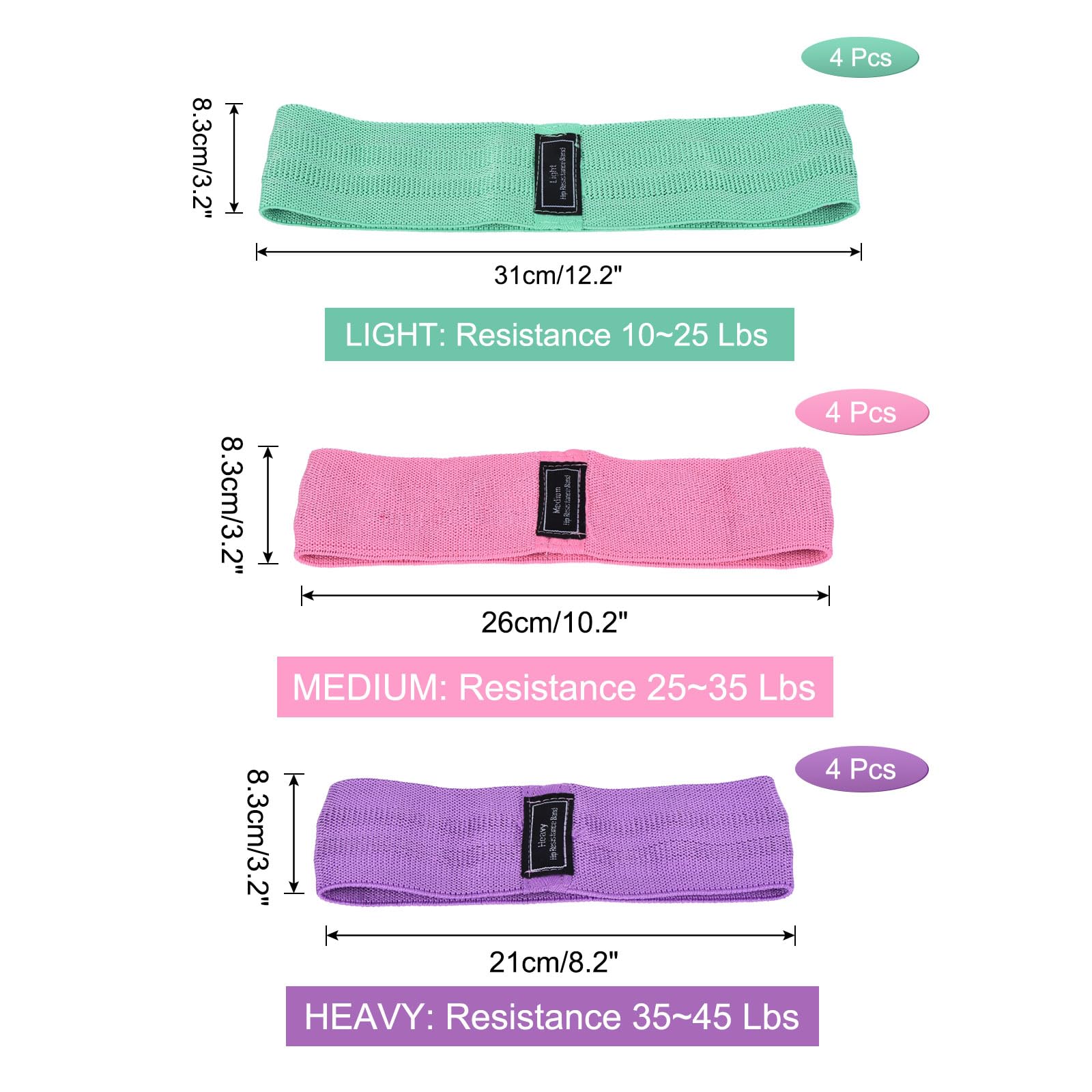 PATIKIL 12 Pieces Booty Resistance Bands for Working Out Non-Slip Workout Bands Fabric Resistance Loops Elastic Exercise Fitness Bands for Women Men Hip Leg Gym, (Level 3 - S/M/L)