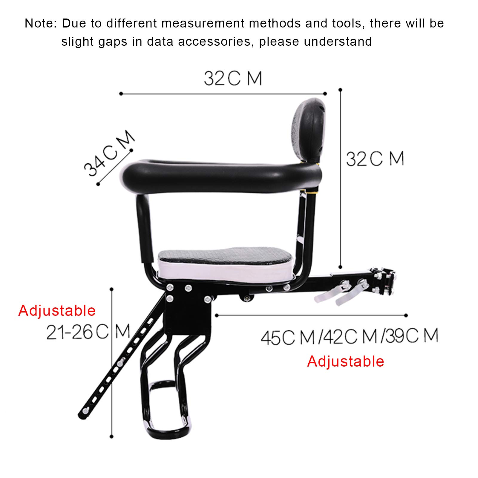 Asiento infantil para bicicleta Asiento delantero de una bicicleta Asiento infantil delantero para bicicleta Delantero Para bicicletas con una distancia entre la parte delantera del asiento y