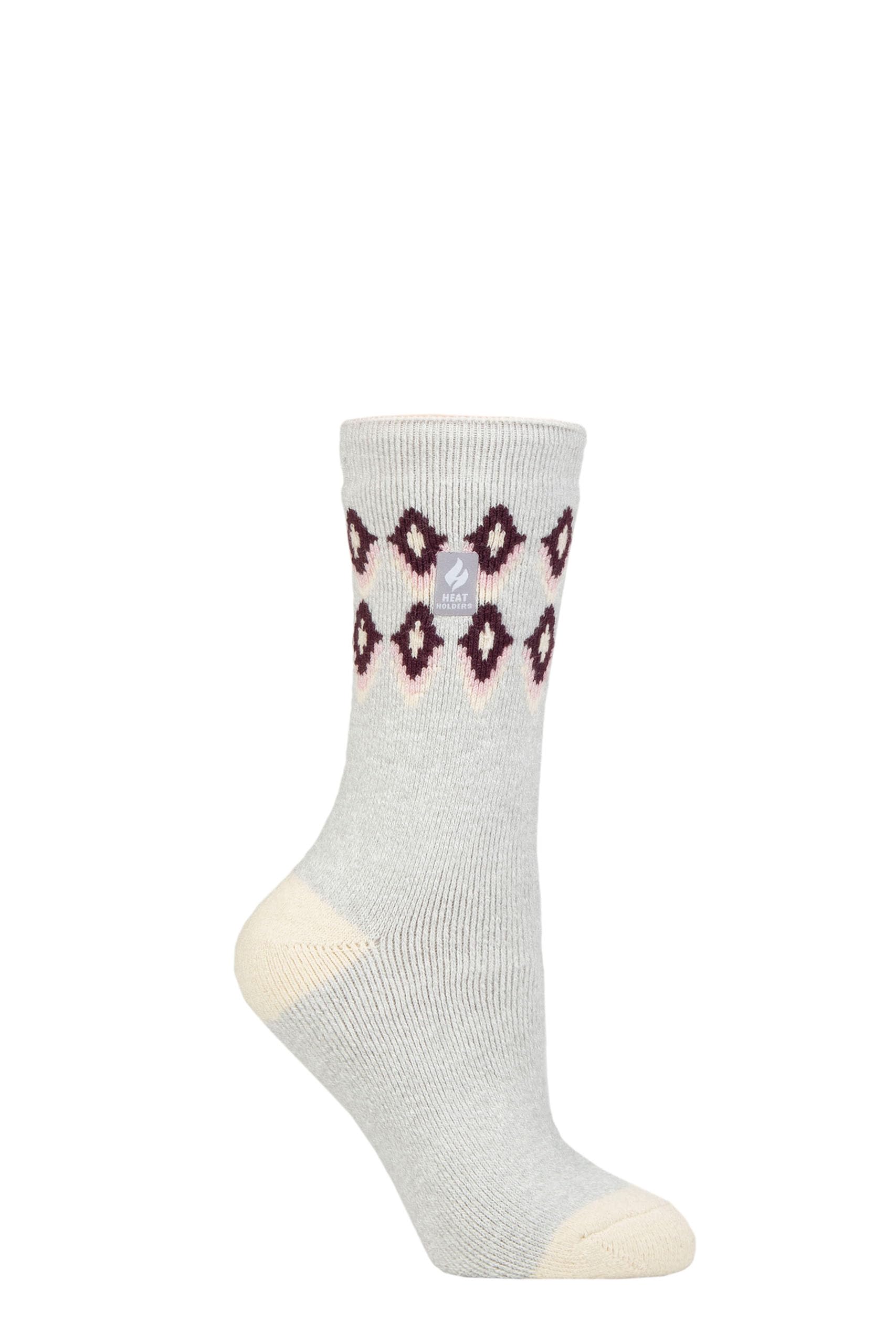 Heat Holders Women's Lourdale Fairisle Grey Sockshop 1.6 Tog Lite Patterned And Striped Socks Pack Of 1 4-8