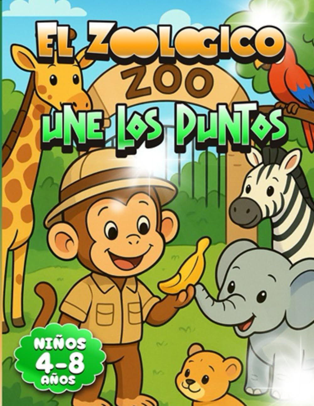 EL ZOOLOGICO UNE LOS PUNTOS: Descubre 20 animales adorables para unir y colorear. Actividades educativas de motricidad y concentración para edades de 4 a 8 años.