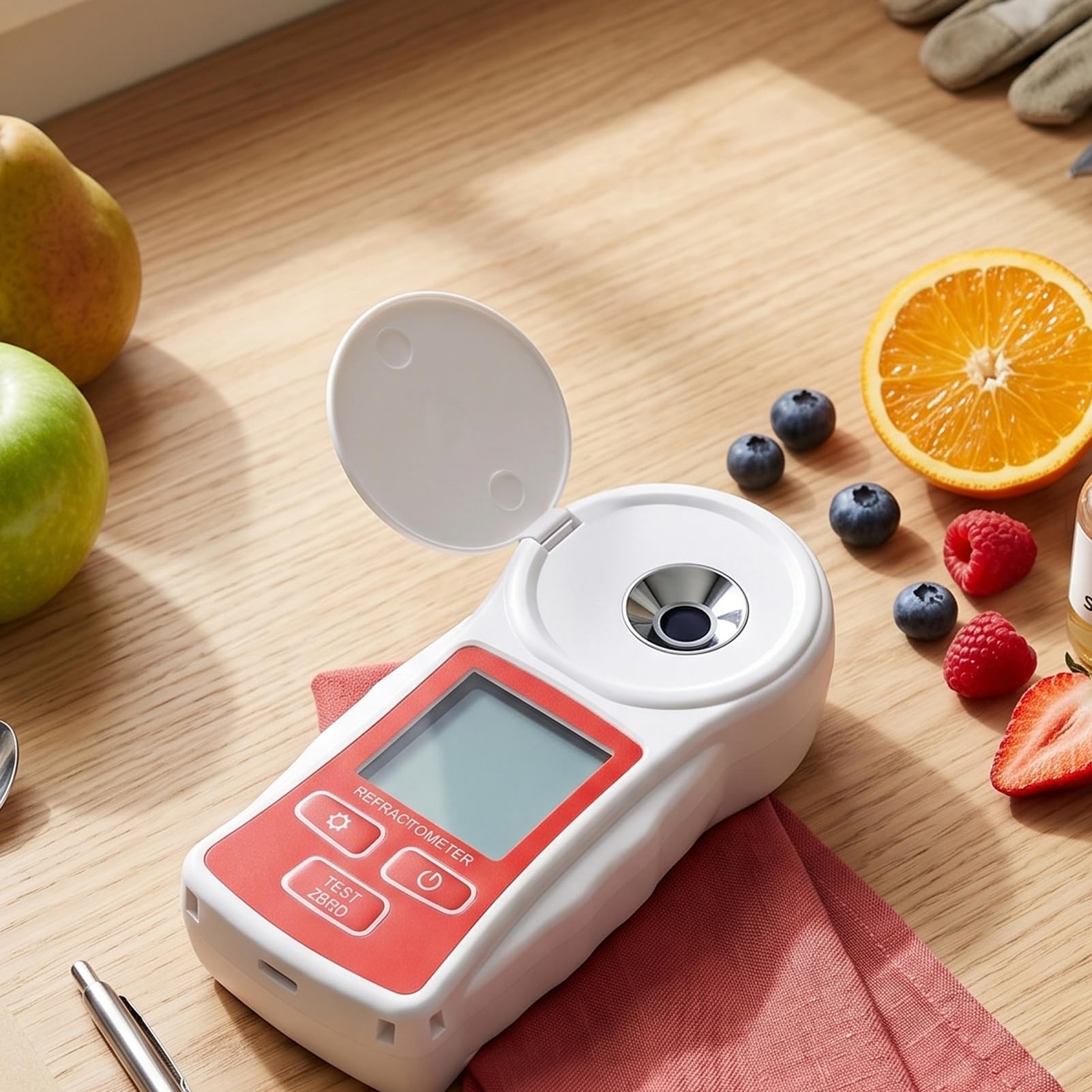 Luocute Refractómetro Digital, Medidor de Brix 0-55% for Medición de Azúcar y Líquidos | Refractómetro inteligente con compensación automática de temperatura y sensor