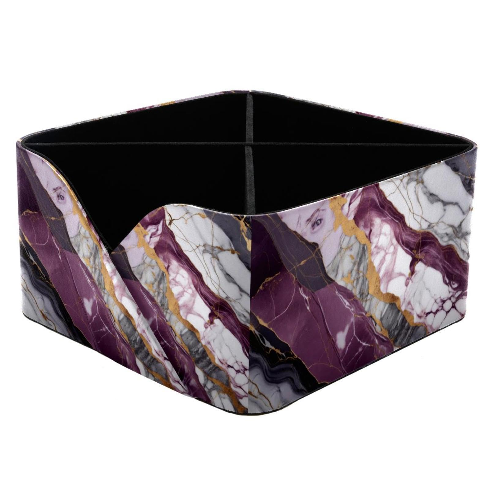 Organiseur de bureau marbre violet avec compartiments pour maquillage