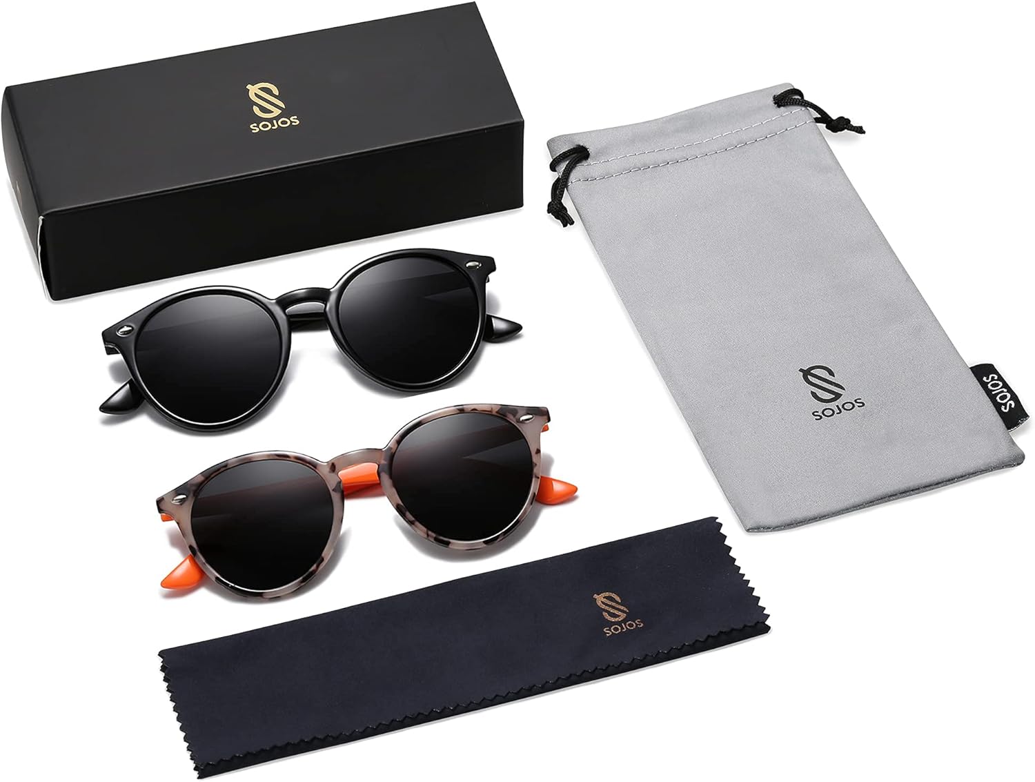 SOJOS 2 PACK Retro Round Polarized Sunglasses Womens Mens Classic Vintage Sunnies SJ2069