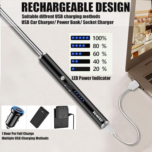 Miniatura 5 de Paquete de 2 encendedores eléctricos de velas recargables por USB, sin llama, resistente al viento, encendedor de arco con cuello flexible,