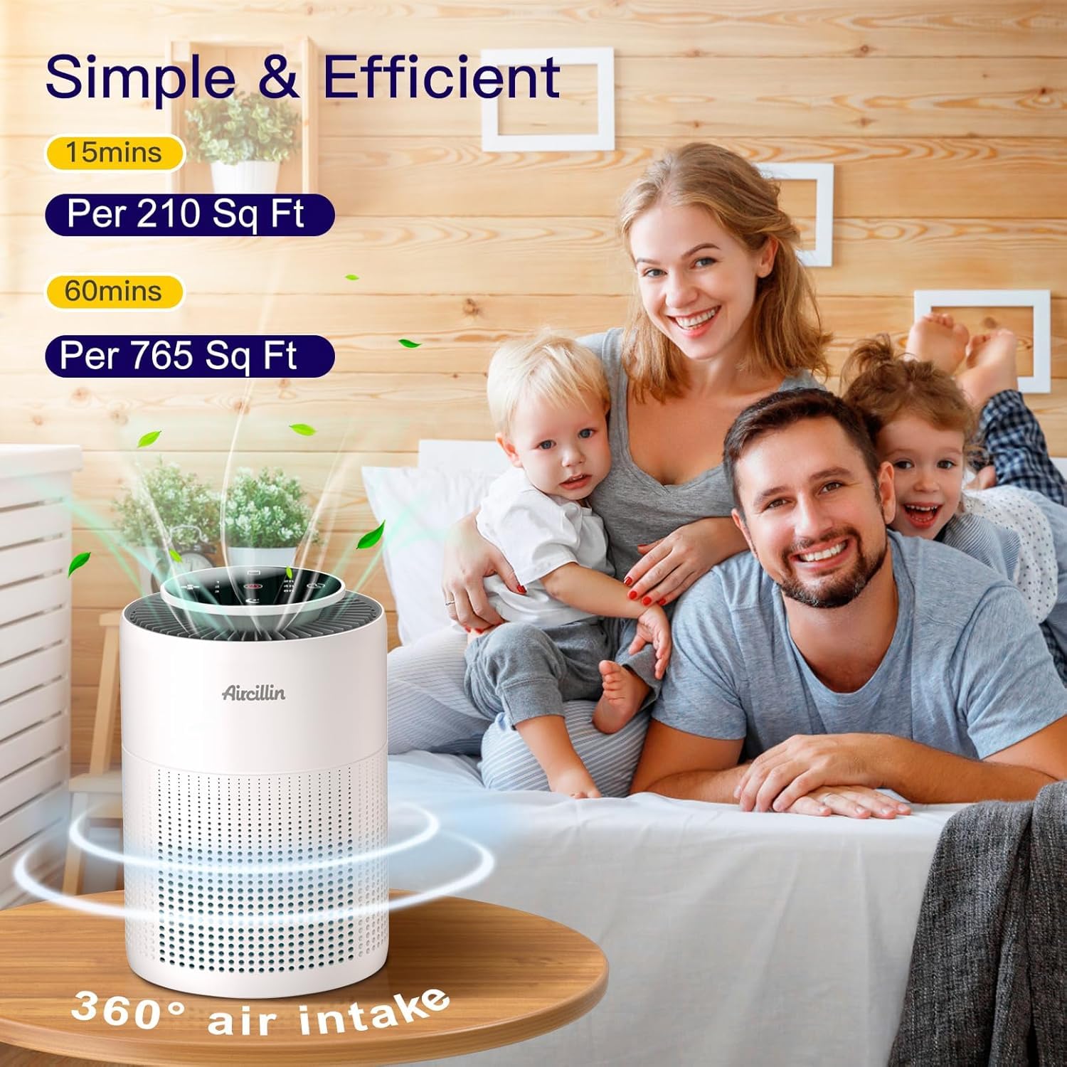 Aircillin Set di 2 Purificatori d'Aria Hepa, per Allergie, AP070B | Fino a 45m², Purificatore Aria Filtro contro il 99,97% di muffa, peli di animali e odori，6W, Timer, 23 dB, Luce notturna
