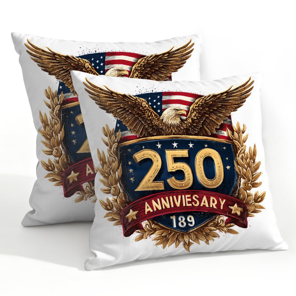 Outdoor Pillow Covers Waterproof Pillowcases 22x22in Set of 2 4th of July 250th Anniversary Eagle Decorative Throw Cushion Case for Couch Sofa Garden Patio Furniture