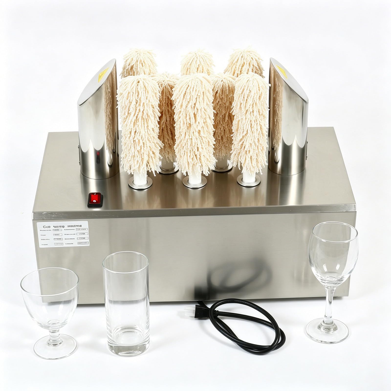 ORIDLECTAL High-speed Commercial Electric Wine Glass Polisher: spotless, 360° cleaning, low noise, for bars & restaurants 5Head