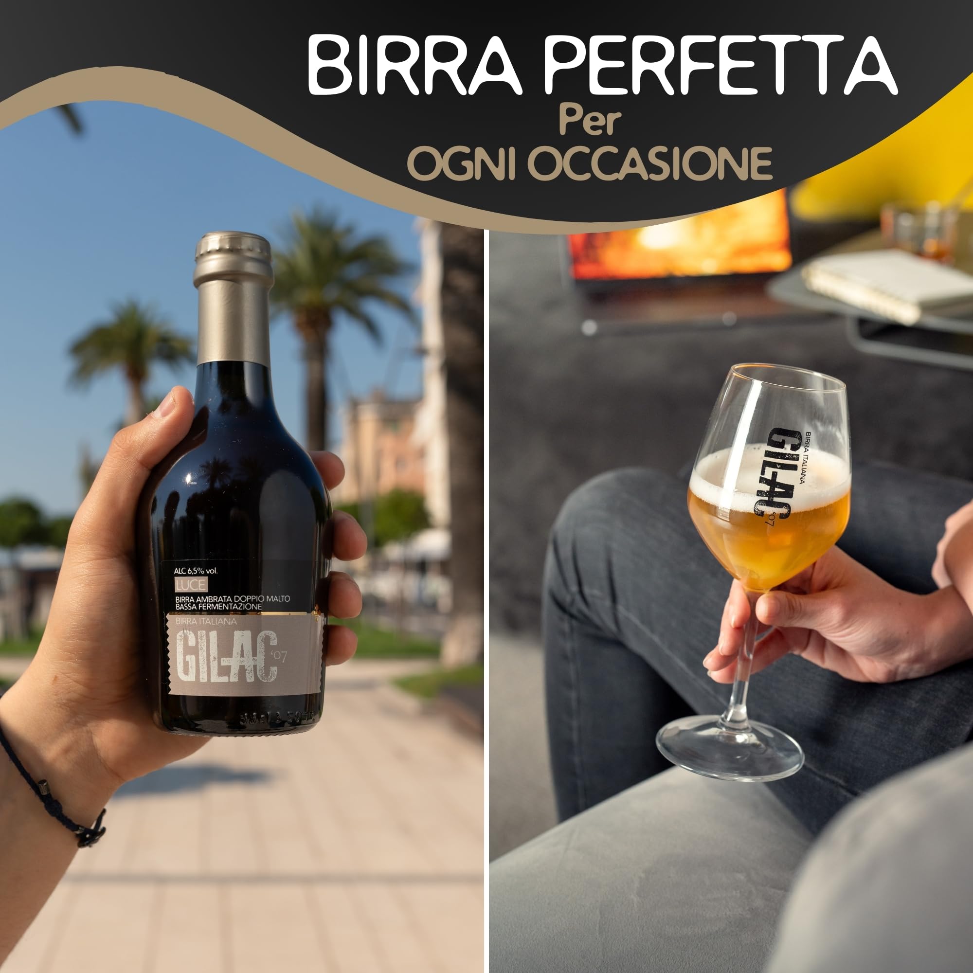 GILAC LUCE HELLES BOCK Birra artigianale Chiara Ambrata 6 Bottiglie da 75 cl, Birra Speciale Italiana Non Filtrata e Non Pastorizzata, Birre artigianali confezioni regalo - Alcol 6.5% Vol