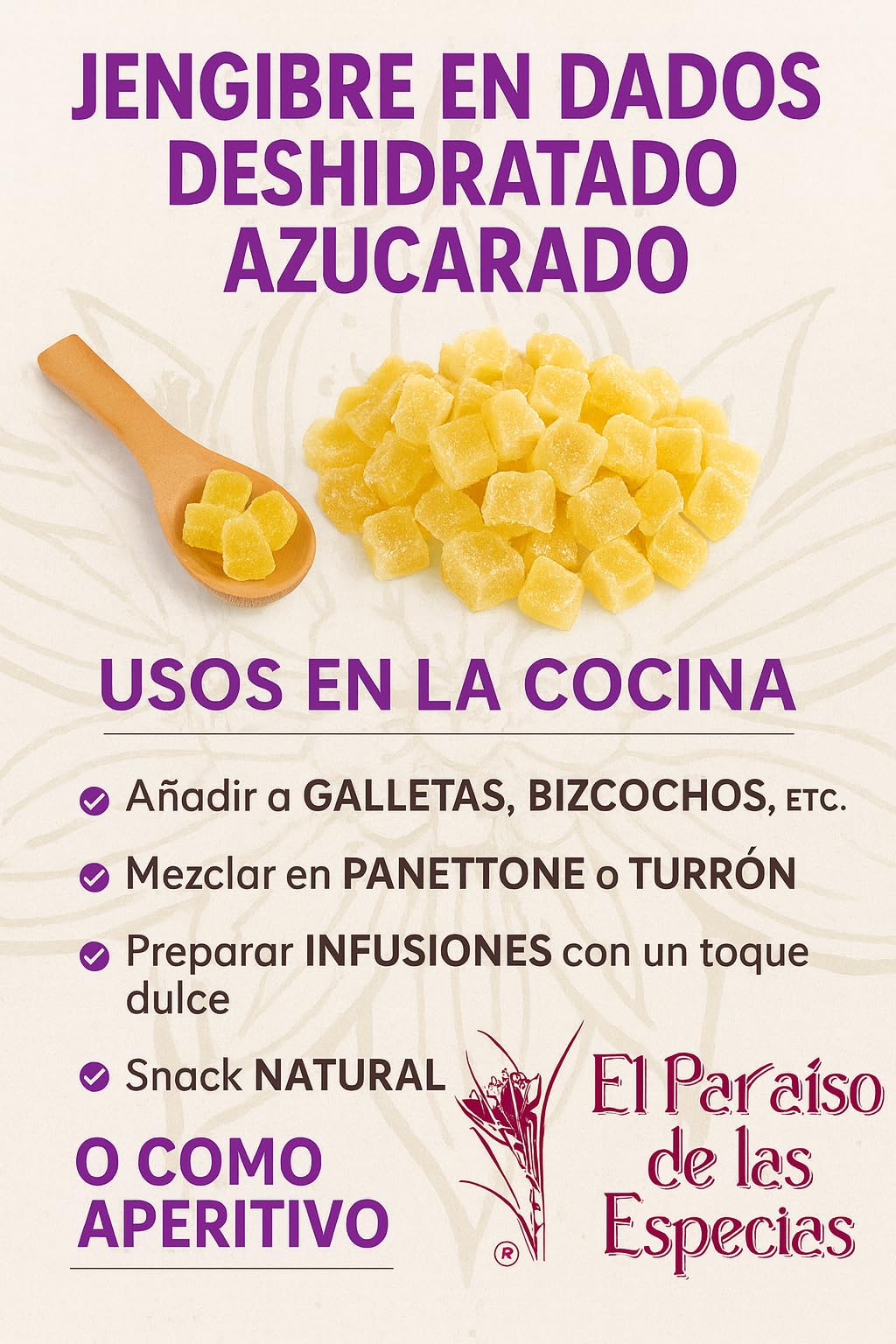Jengibre Deshidratado 1Kg | Jengibre Cristalizado, Dulce y Aromático, Ideal para Repostería, Postres, Infusiones y Snacks Naturales – Candy Fantasy