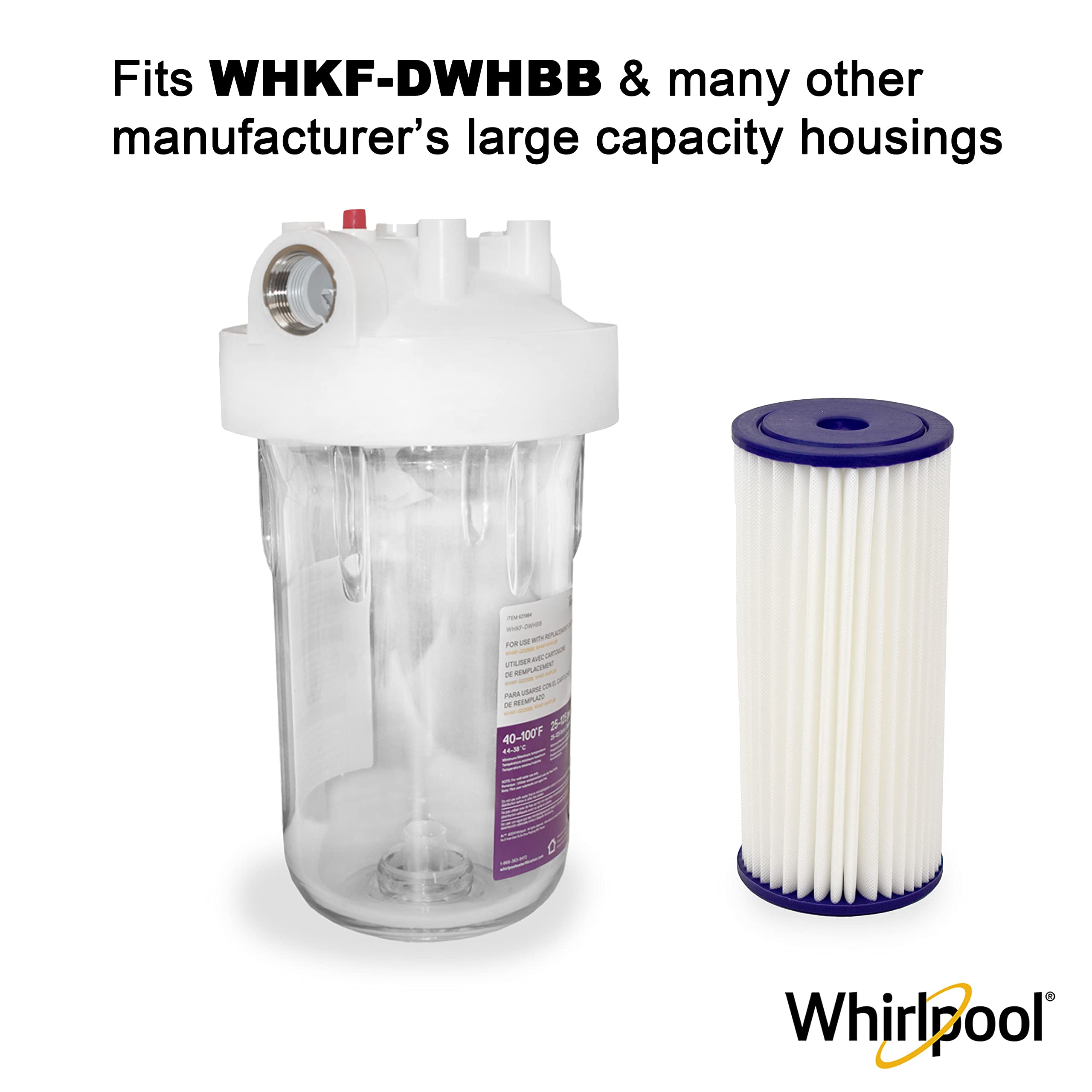 Whirlpool Whole Home #WHKF-WHPLBB, filtre plissé de grande capacité, filtration 30 microns, durée de vie du filtre de 3 mois, réduit les sédiments, le sable, le limon et la rouille