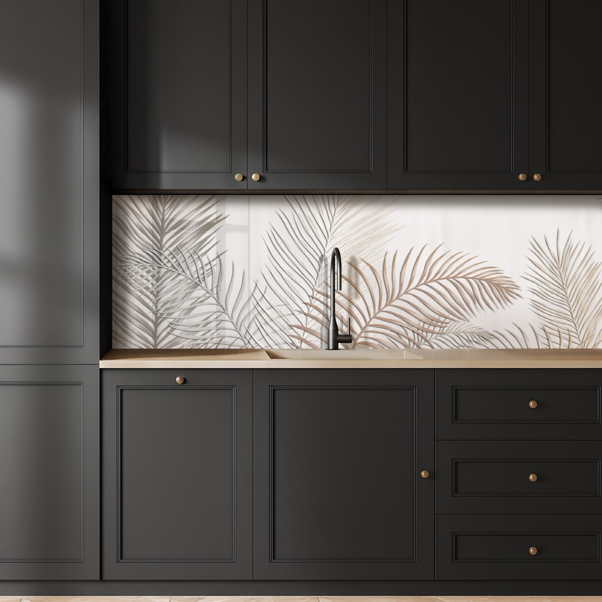 KitchenYeah© Rückwand Küche 60x300 cm Rückwandschutz Selbstklebend Spritzschutz Küchenrückwand Küchenfront Küchen Selbstklebende Küchenrückwände Blätter - Beige - Botanisch - Vintage