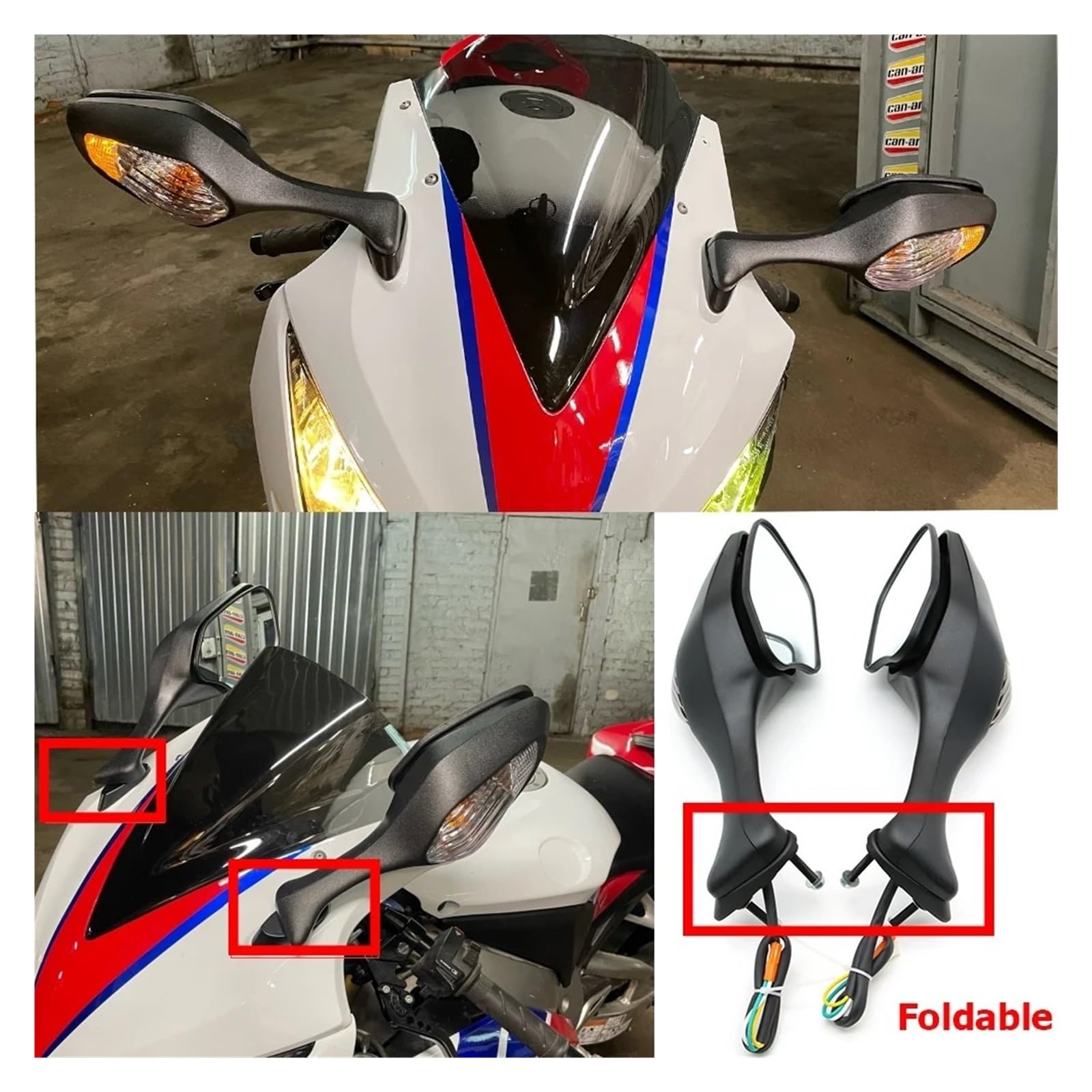 Espejo Retrovisores Moto Para CBR1000RR CBR1000 CBR 1000RR VFR1200 2008-2013 1 Par Espejos Retrovisores LED Señal Giro Laterales Motocicleta Negro Espejos retrovisor Motocicleta(Clear-fold)