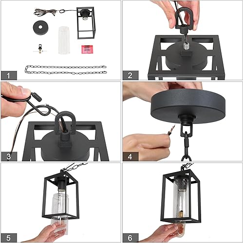 Miniatura 8 de classy leaves Lámpara colgante para exteriores, luces colgantes negras para porche exterior, lámpara colgante rectangular antioxidante, luces