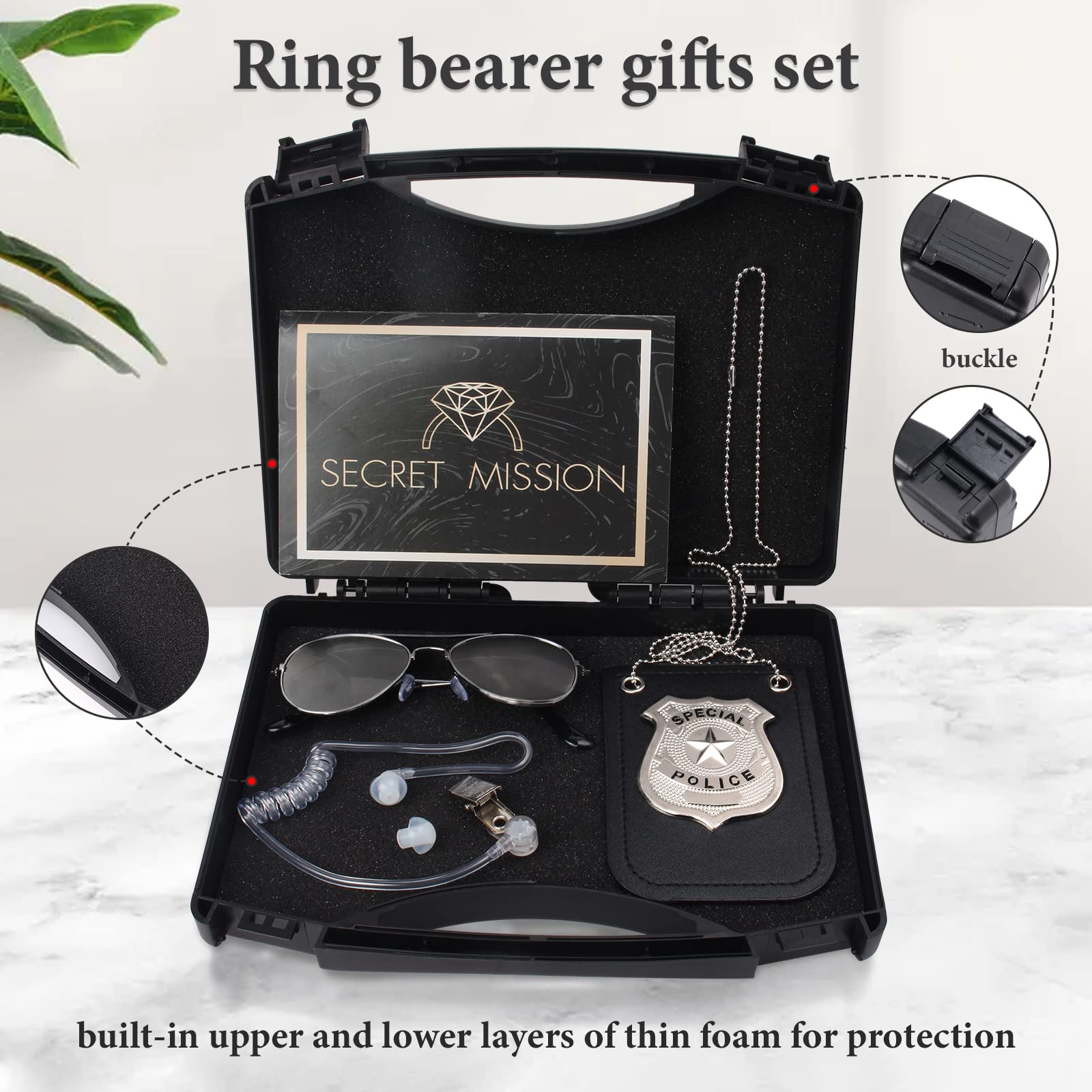 Keymall Ringträger-Sicherheitsbox – Hochzeitsring-Antragsgeschenk mit Karte, Abzeichen und Lampenschirmen