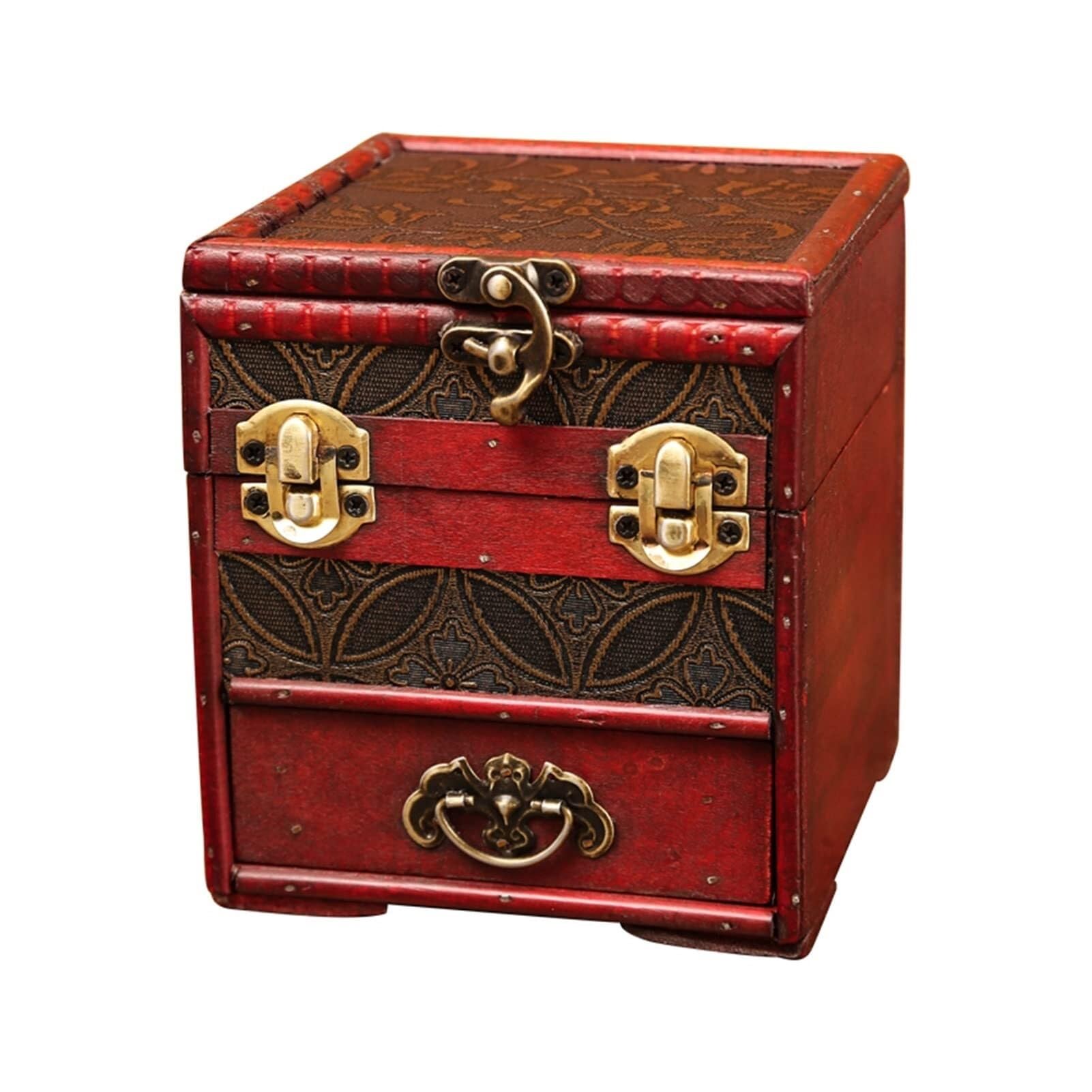 OIFAODAO Vintage wooden jewelry box, Vintage Wooden Jewelry Storage Box Handmade Decorative Treasure Case