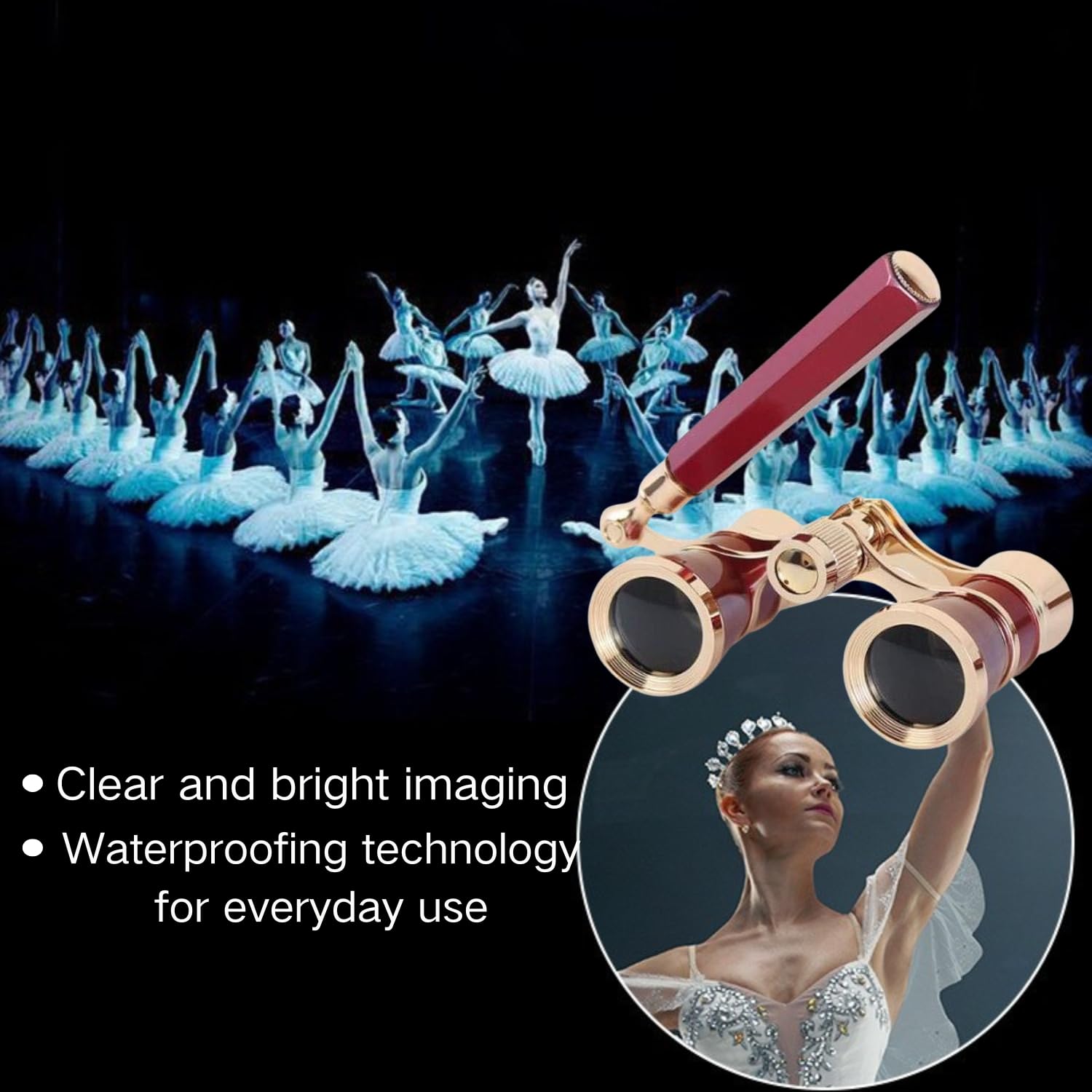 Opera Theater Horse Racing Glasses Binocular Telescope with Handle 3X25 Red
