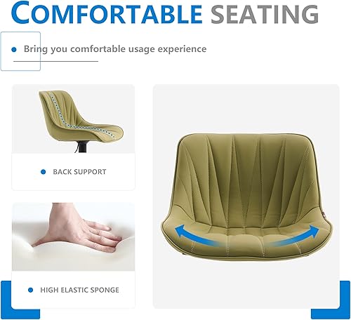 Miniatura 5 de YOUNIKE Juego de 2 taburetes de bar para isla de cocina, taburetes acolchados de piel sintética verde hierba, taburetes de bar giratorios ajustables