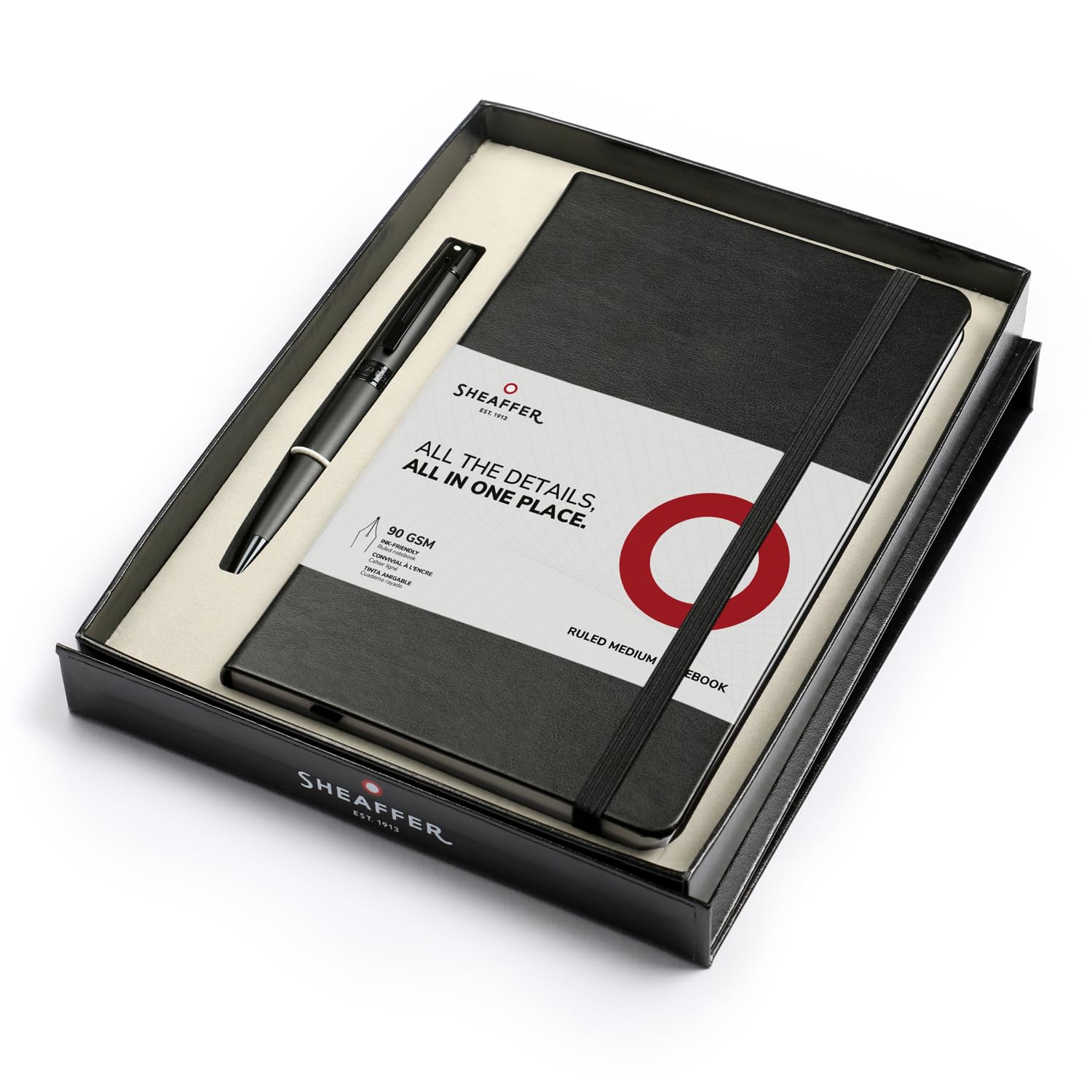 Sheaffer Geschenkset 300 | G9343 Mattschwarz mit poliertem schwarzem Rand, Kugelschreiber mit mittlerem Notizbuch | Premium-Geschenkset