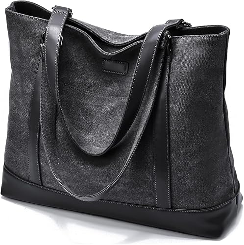 Bolsa de trabajo de lona para laptop para mujer con bolsillos de compartimento para computadora de 15.6 pulgadas, L