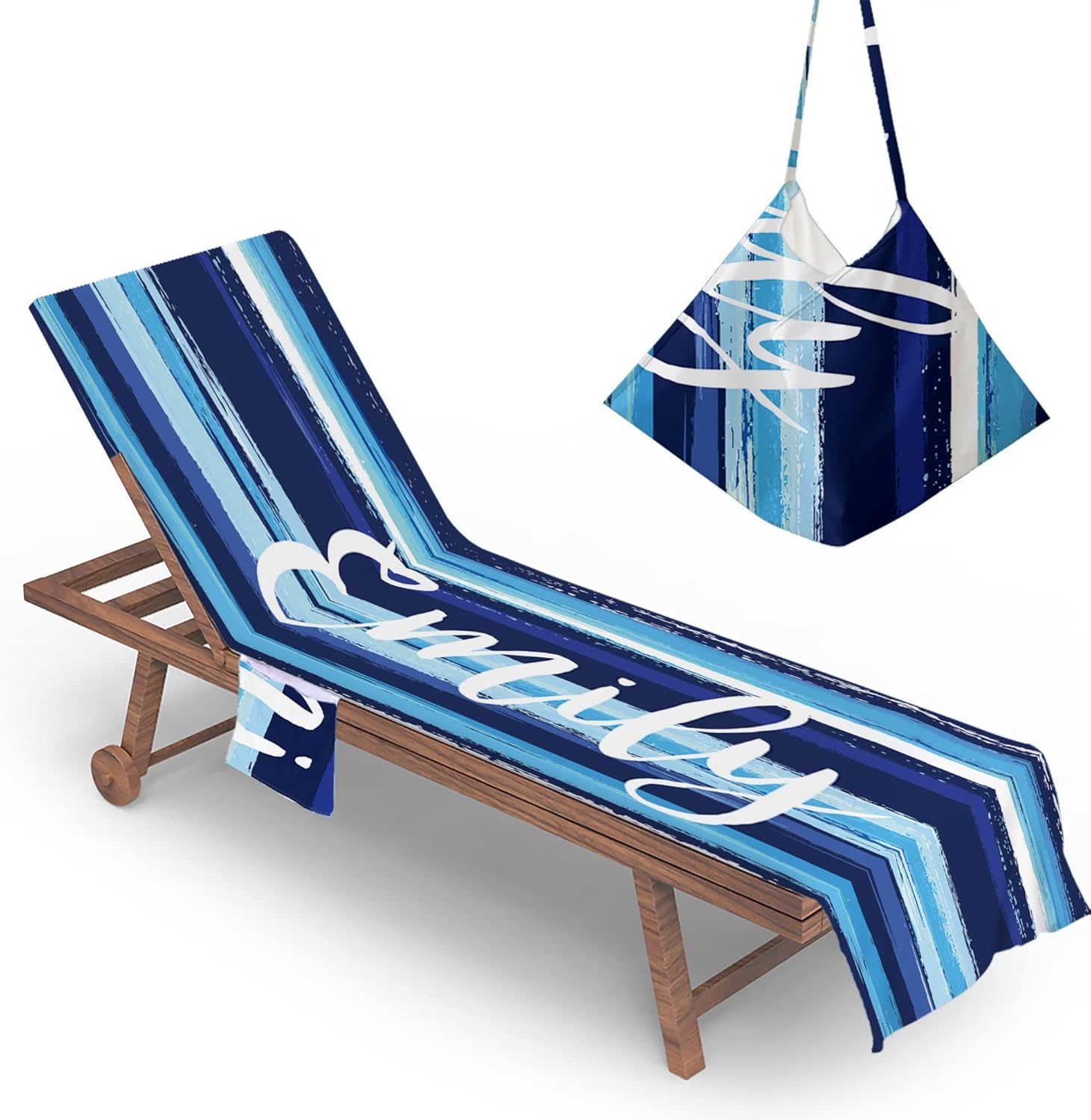 YunTu Personalized Name Beach Chair Cover with Side Pockets