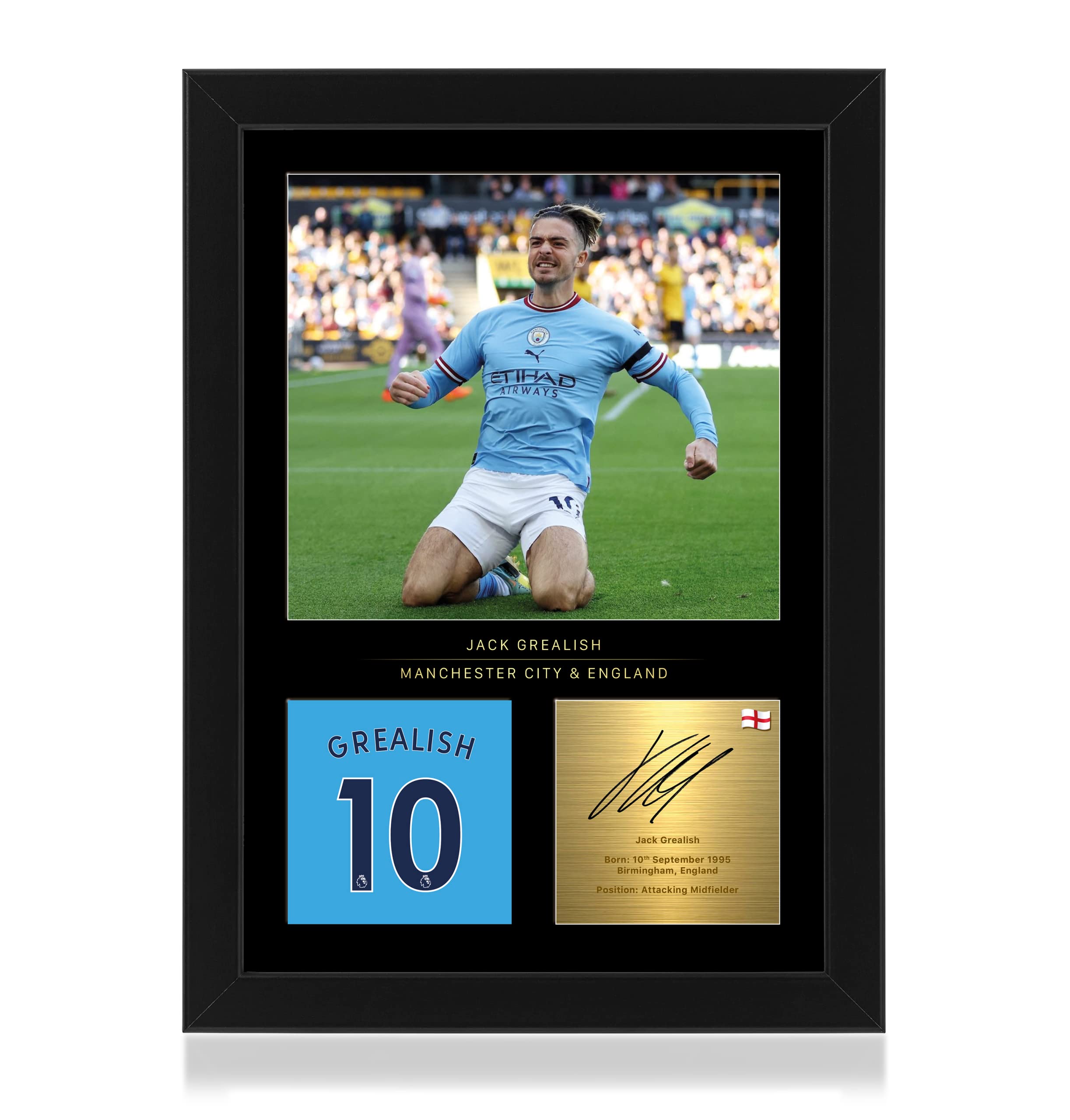 Win FC Jack Grealish Signed A4 Framed Photo Display - Reproduced Digital Signature - Gift For Manchester City Fans