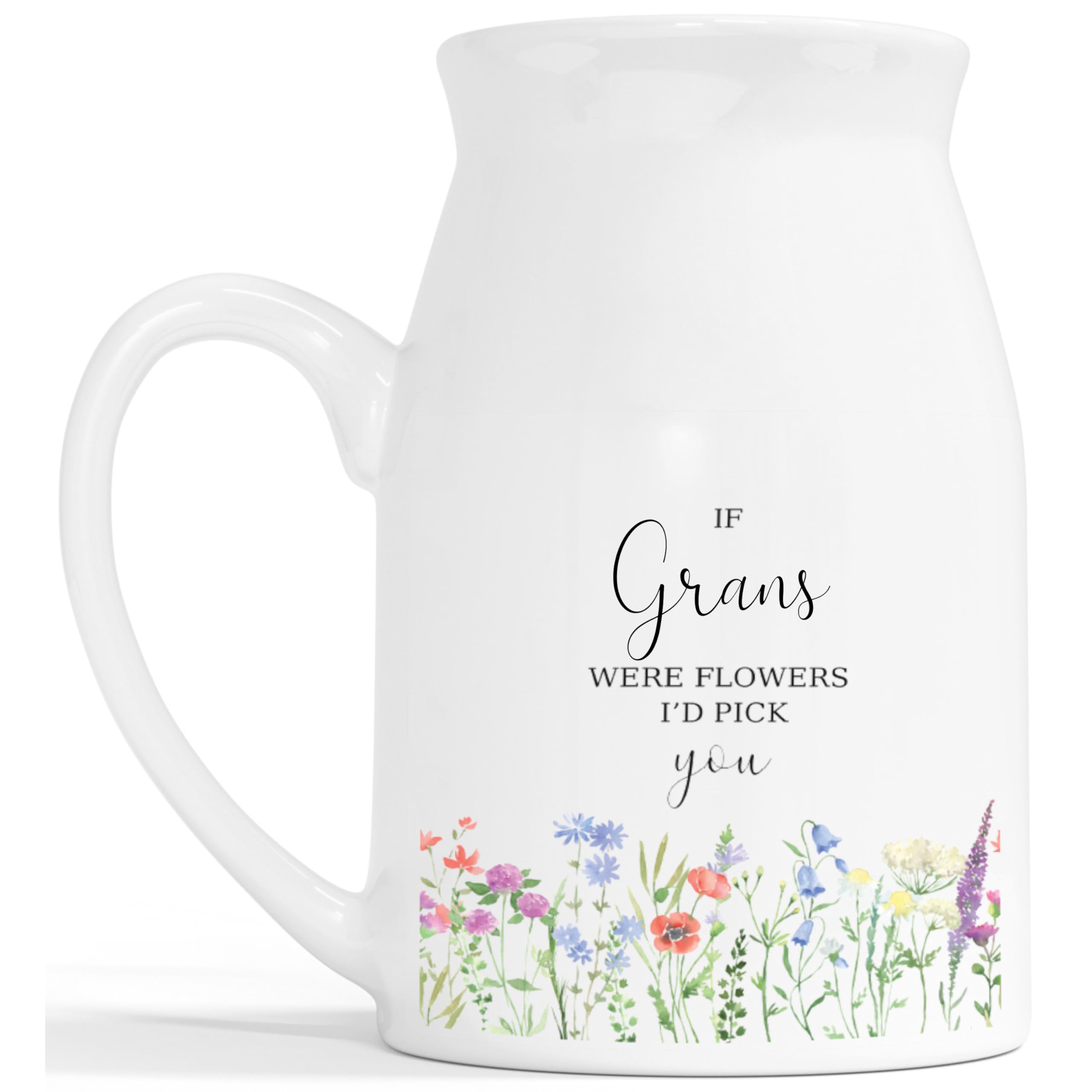 Personalised Flowers Milk Jug Vase - Were Flowers I'd Pick You Wild Flower Ceramic Customised Vase - Mothers Day Nanny Gran Mum Mom Mummy Grandmother Aunty Friend - White Vase 450ml