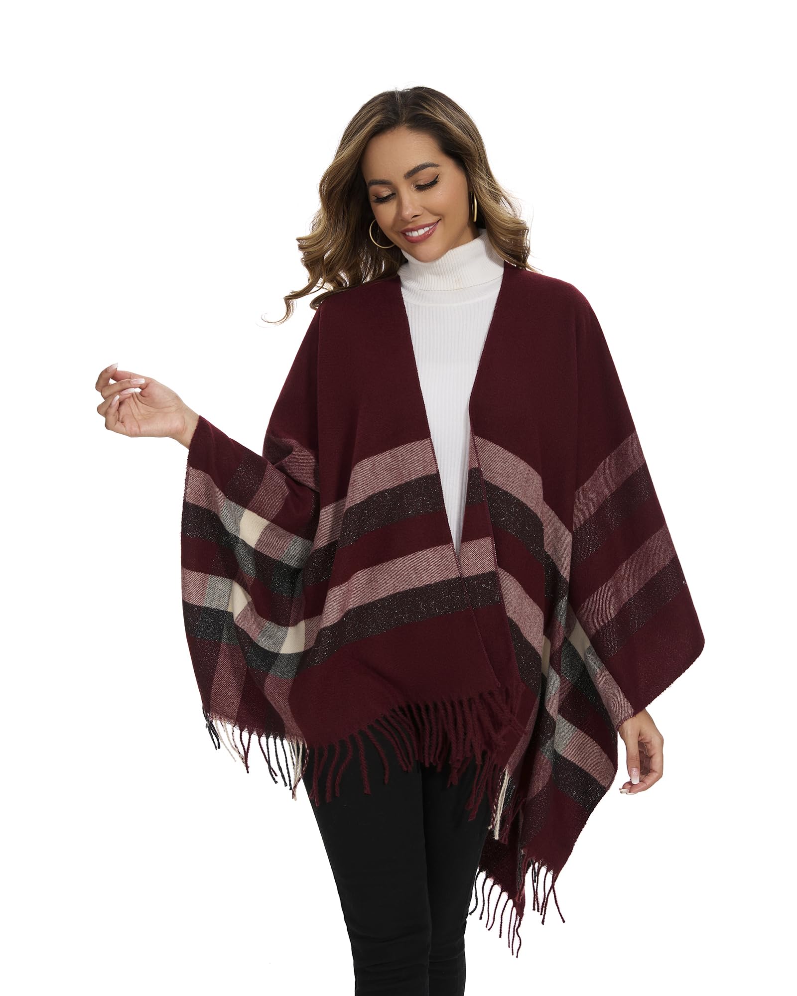 colornival Elegante Mantella da Donna con Fronte Aperto Poncho Morbido, Adatto per Primavera, Autunno e Inverno