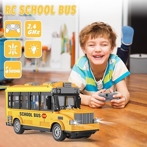 Miniatura 4 de Autobús escolar RC de 130, 2.4G, control remoto, auto escolar de 4 canales, ciudad, autobús clásico, juguete electrónico, puerta de apertura para