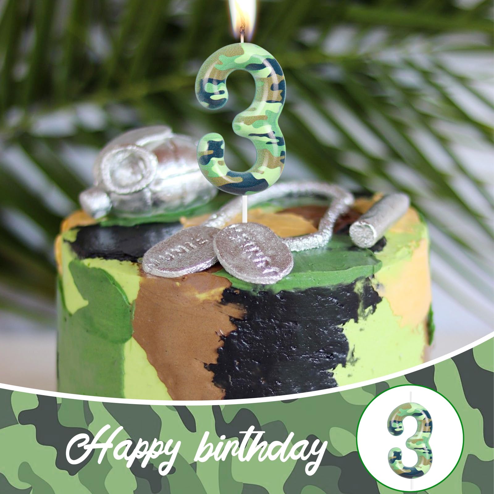 Velas de camuflaje para cumpleaños número 11, vela con temática del ejército, decoración para tartas de cumpleaños, decoración de pastel de camuflaje para fiesta de cumpleaños número 11, decoración de