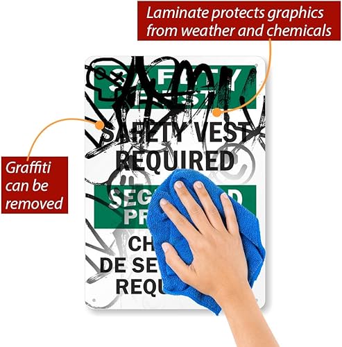 Miniatura 2 de SmartSign - Señal bilingüe S-9780-AL-14 "Safety First - Safety Vest Required"  Aluminio de 10" x 14"
