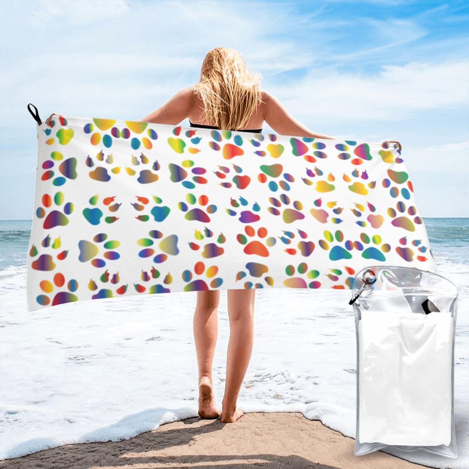 Toalla de baño de alta suavidad y diseño colorido de huellas de perro