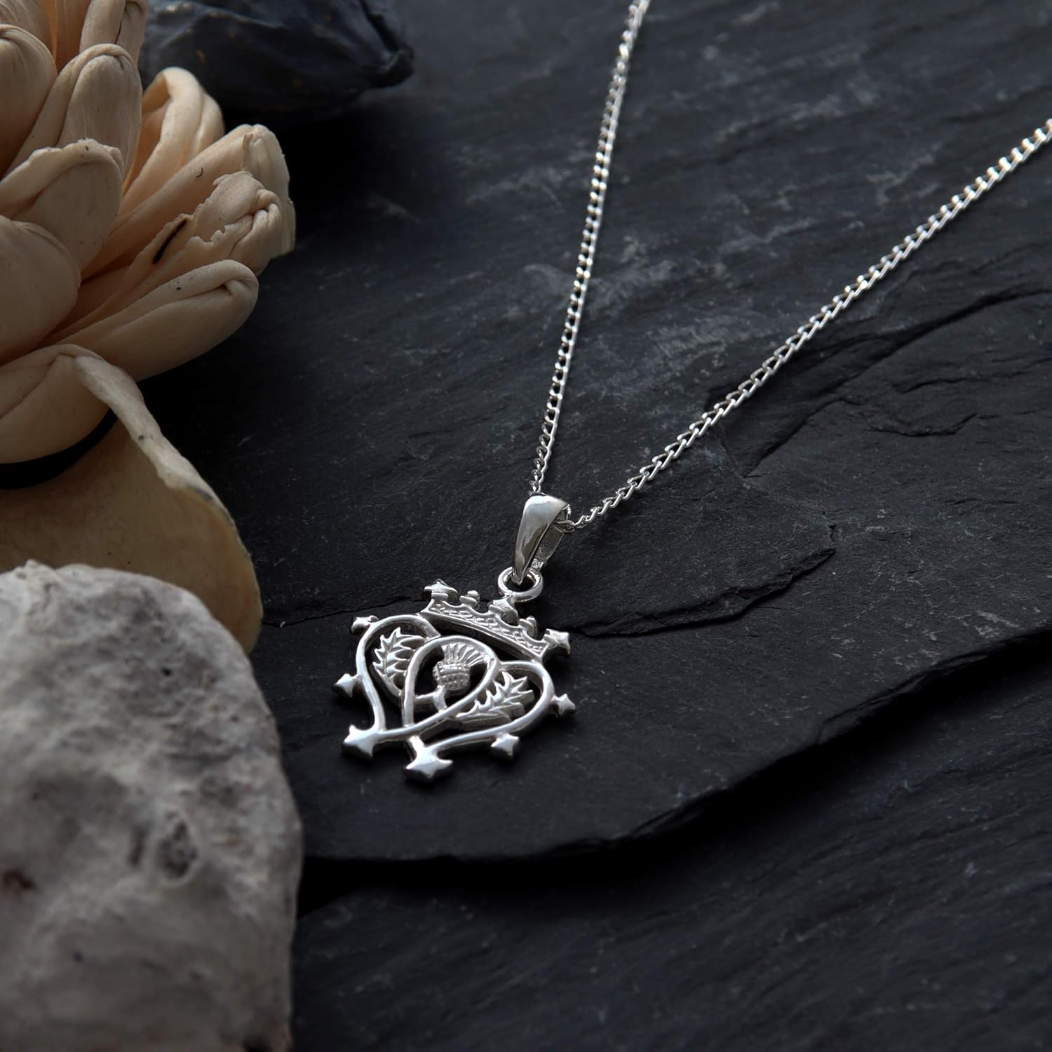 Alexander Castle 925 Sterling Silver Scottish Luckenbooth & Thistle Necklace - 20mm x 20mm Pendant with 18" Silver Chain & Jewelry Gift Box - Scottish Gifts for Women - Image 2