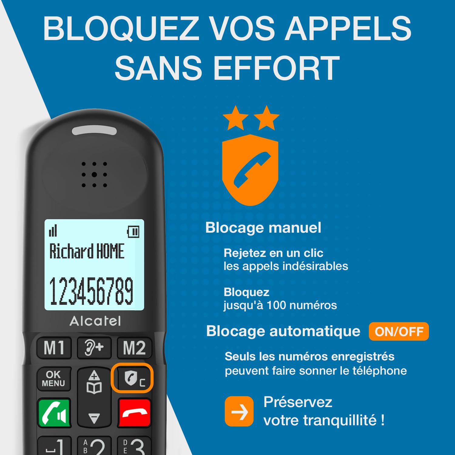 ALCATEL XL685 - Téléphone Fixe sans Fil DECT Senior Format XL - Écran Graphique Haute lisibilité - Grandes Touches - Audio Boost - Mains Libres - Blocage des Appels - Noir