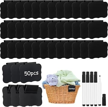 50 Pcs Black Basket Labels Clip on for Storage Bins,