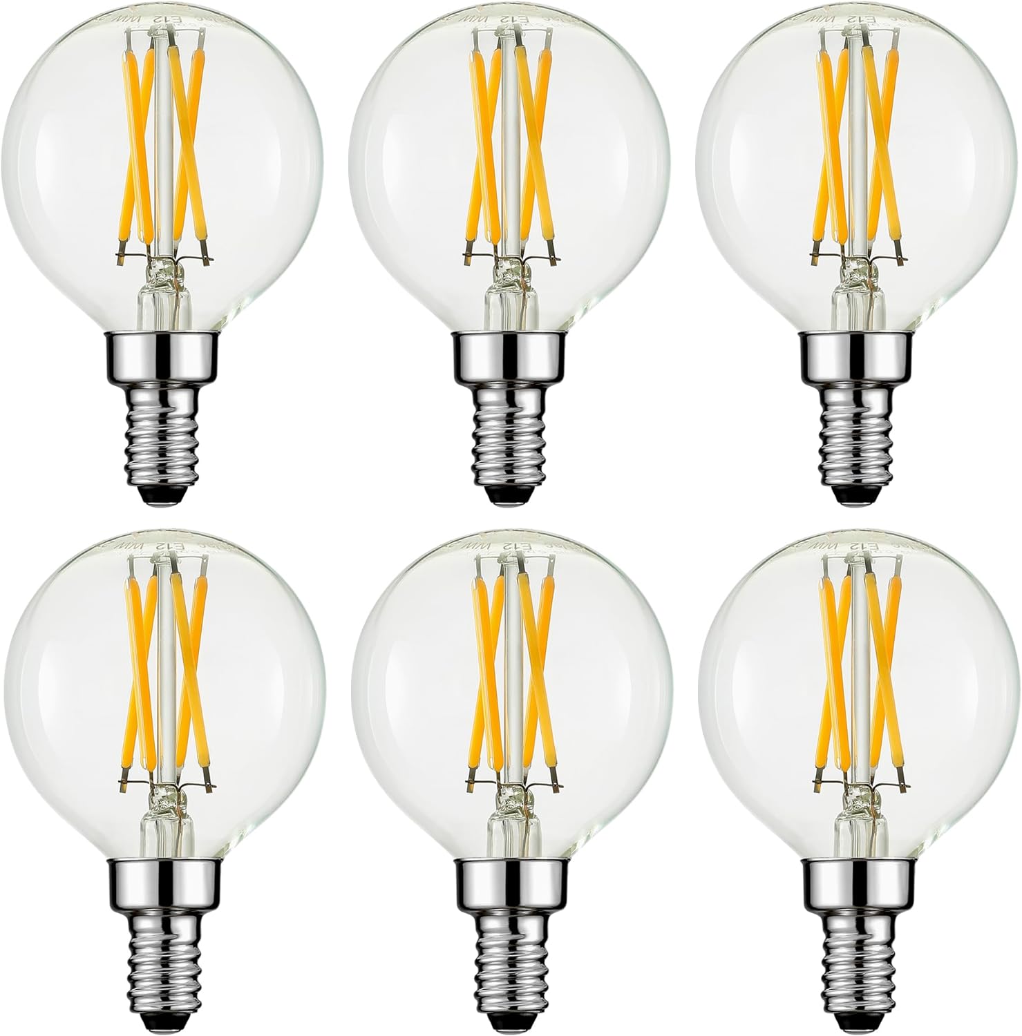Arberlic G16.5 Light Bulb,4W E12 LED Bulb dimmable Equivalent E12 Candelabra Bulb 40 Watt,Warm White 2700K,400lm,CRI85+,AC120V,Edison Style,Clear Glass,ETL Listed,Pack of 6 E12 4W=40W 2700K 2700k