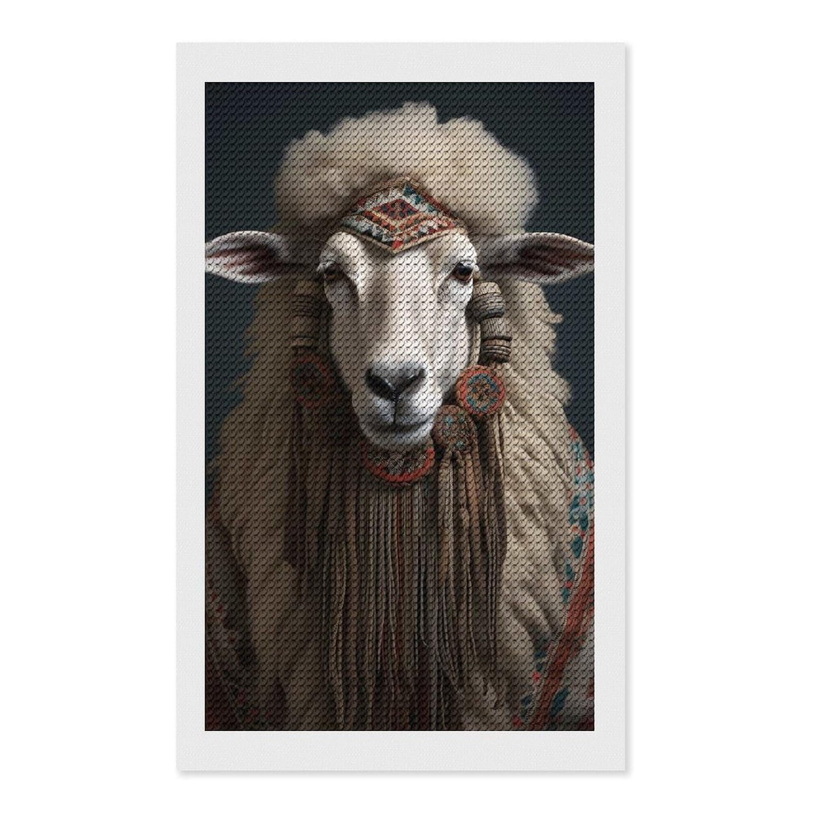 Junmoney Aztec Sheep Diamond Painting Canvas Set 12"x20", Boho Decor, for Craft Lovers, Easy Handmade Project, Holiday Gift Idea