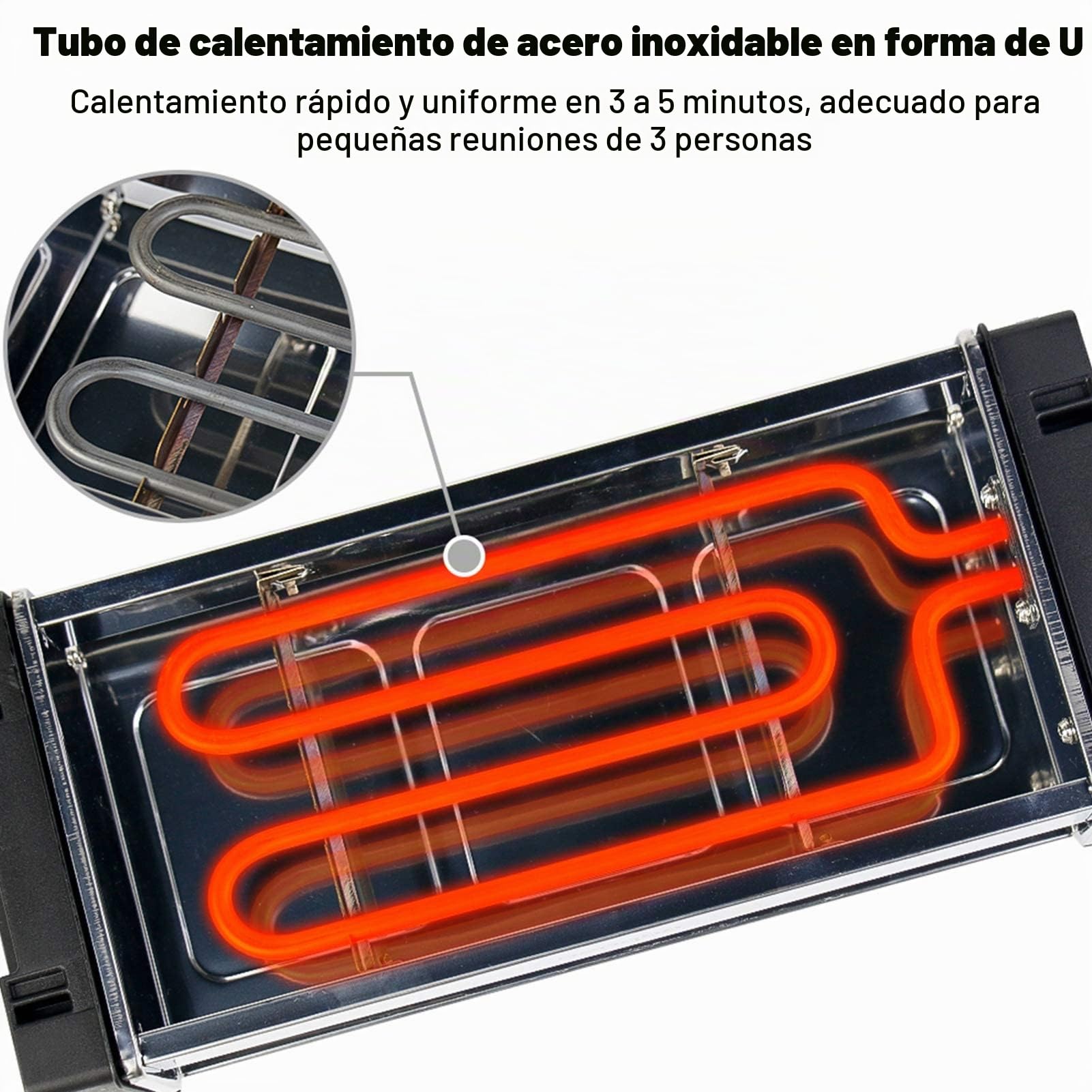 HengBo Raclette Parrilla para 2 Personas, Grill Portátil con una Plato de Parrilla y 3 Mini Sartenes, Temperatura Ajustable, Recubrimiento Antiadherente, 700W, Acero Inoxidable, Negro