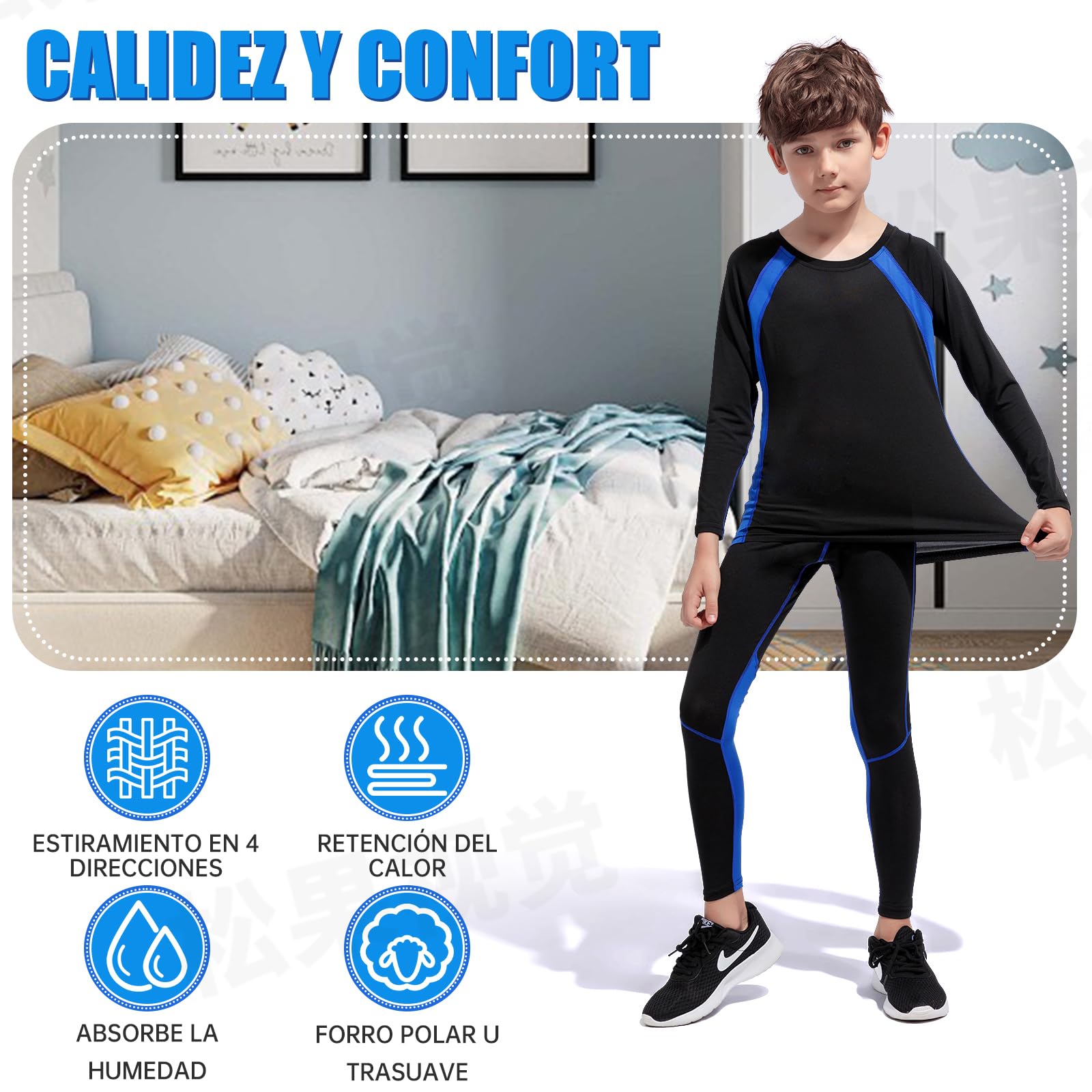 Ropa Termica Niño Ropa Interior Térmica Esqui Niño Ropa Interior Funcional Niño Conjuntos Ropa Interior Deportes de Invierno Térmica para Running