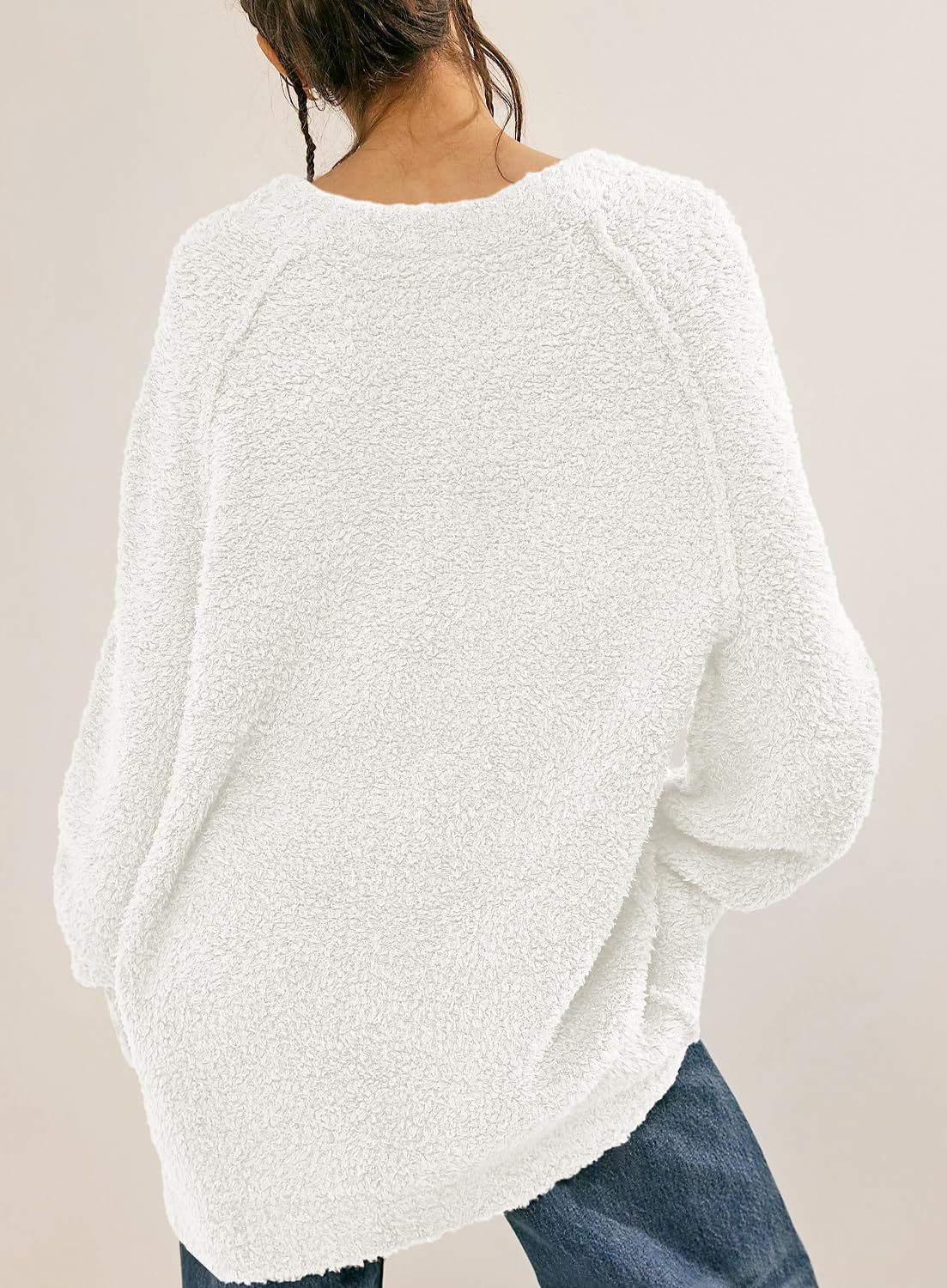 Beaully Women's Oversized Long Sleeve Crewneck Fuzzy Knit Warm Sweaters Fall Pullover Sweater Tops - Image 2